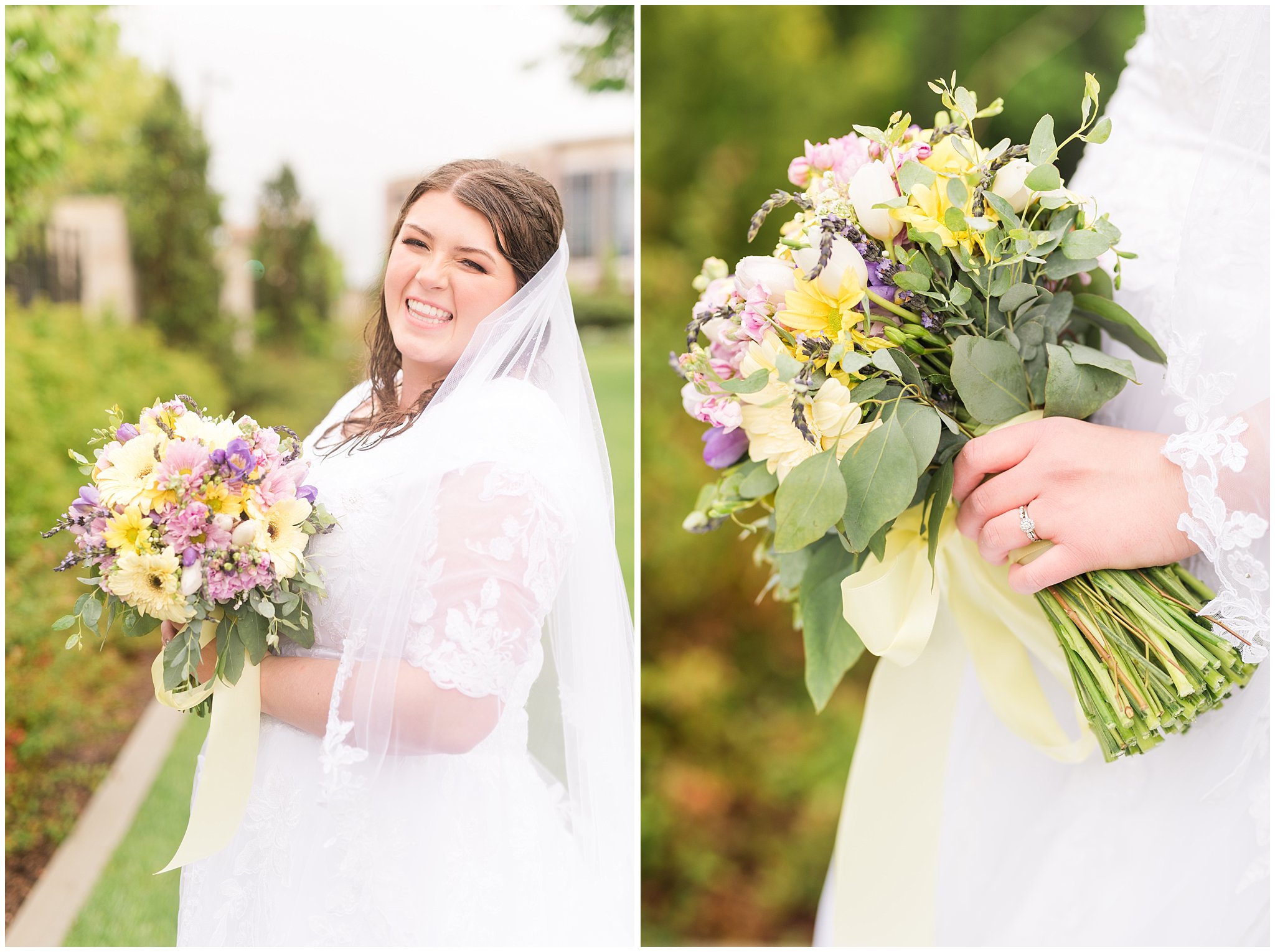 Bride during rainy spring wedding at the Ogden Temple | Utah Wedding | Jessie and Dallin Photography