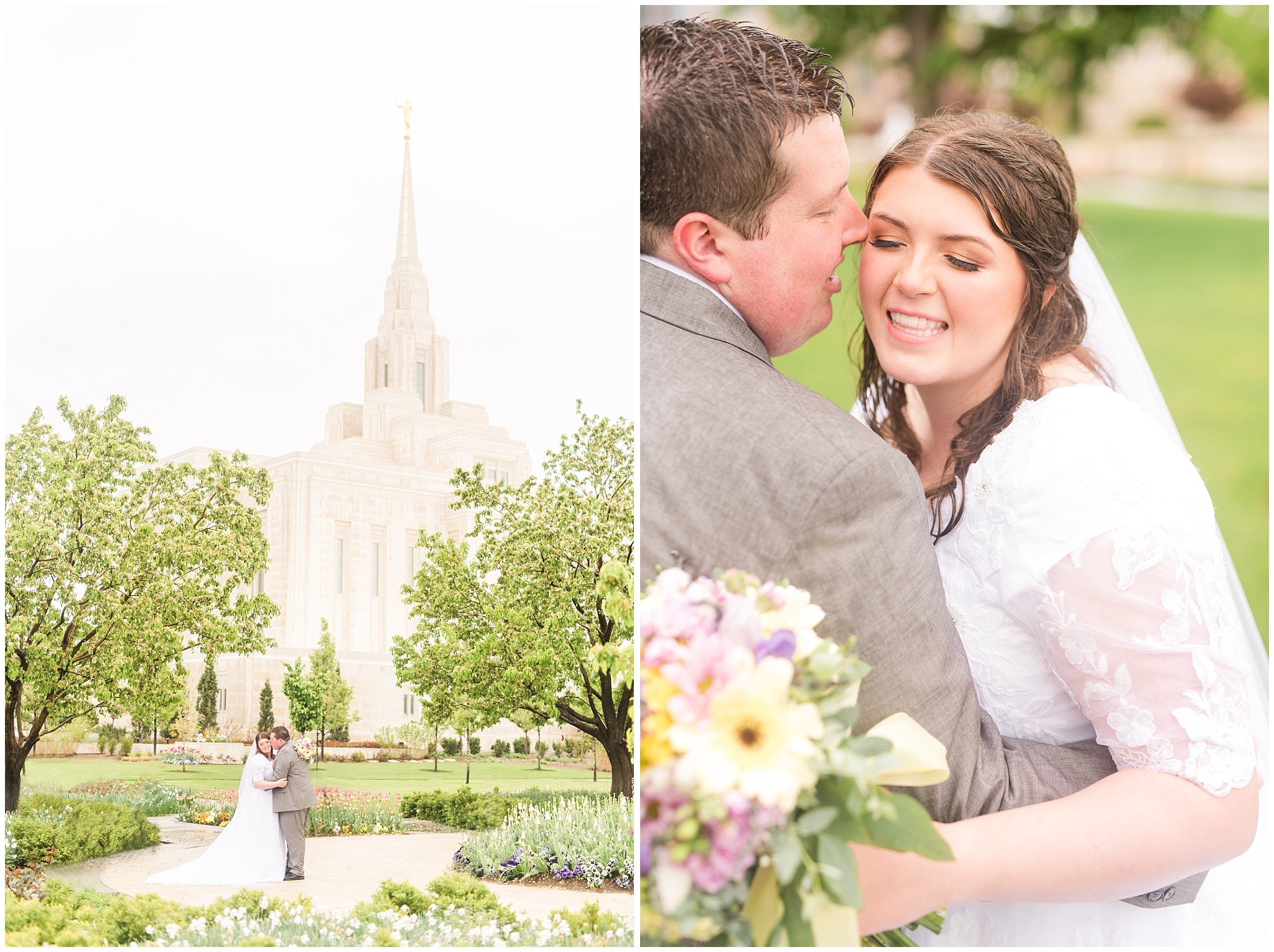 Bride and groom during rainy spring wedding at the Ogden Temple | Utah Wedding | Jessie and Dallin Photography