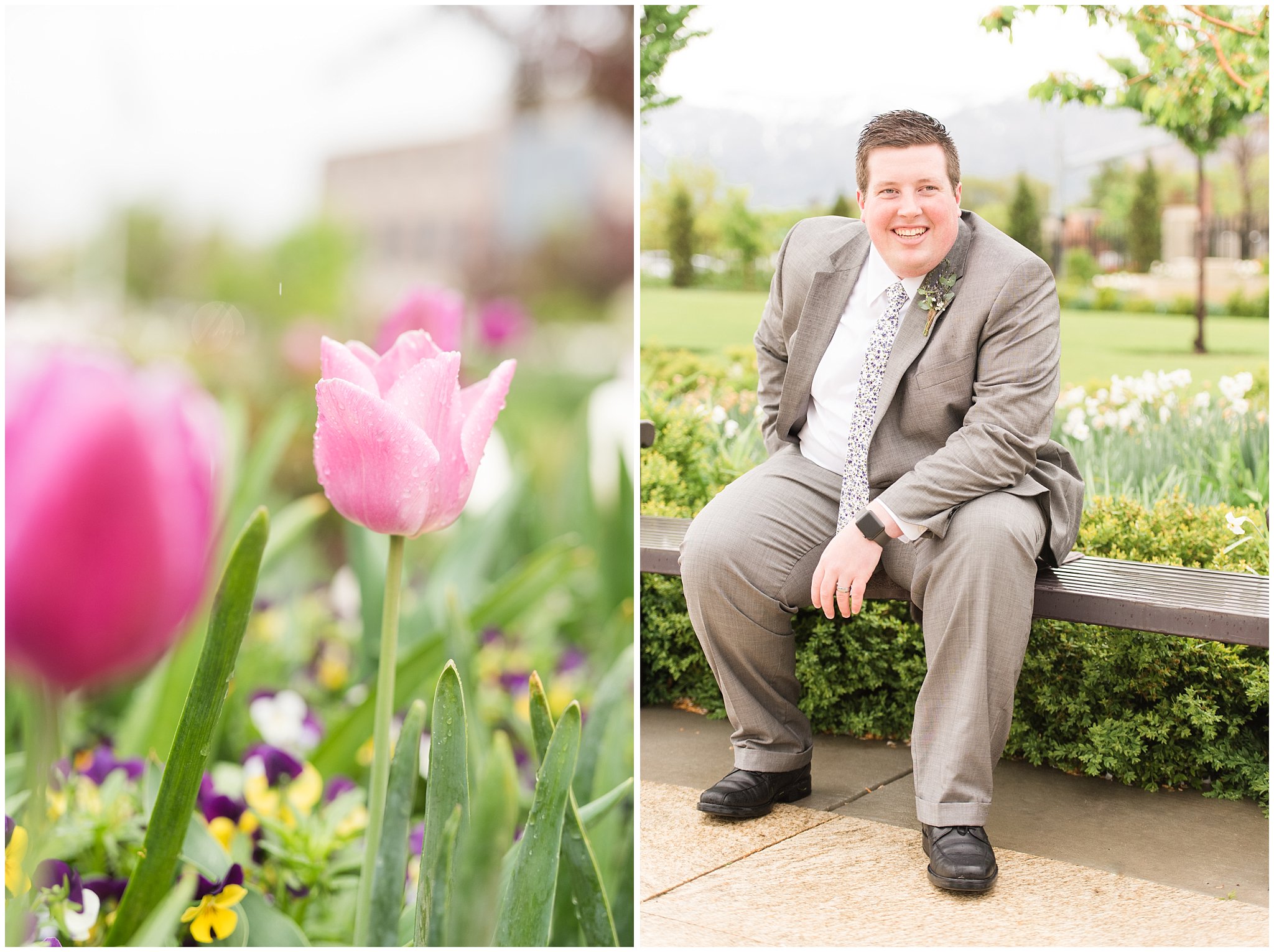 Groom during rainy spring wedding at the Ogden Temple | Utah Wedding | Jessie and Dallin Photography