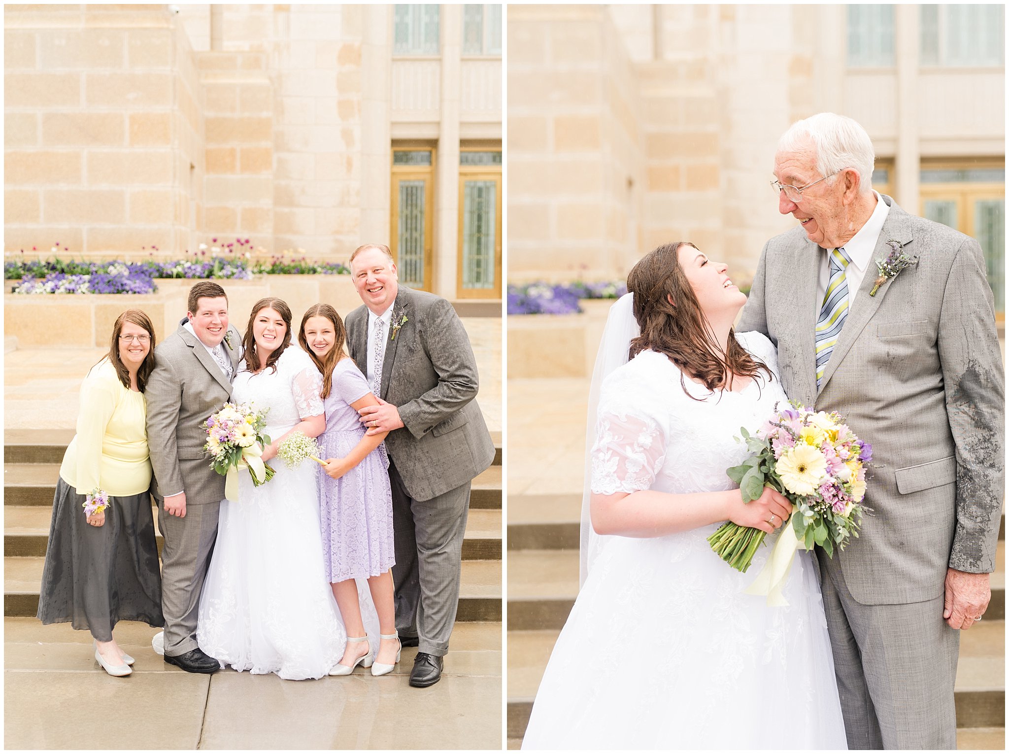 Family portraits during rainy spring wedding at the Ogden Temple | Utah Wedding | Jessie and Dallin Photography