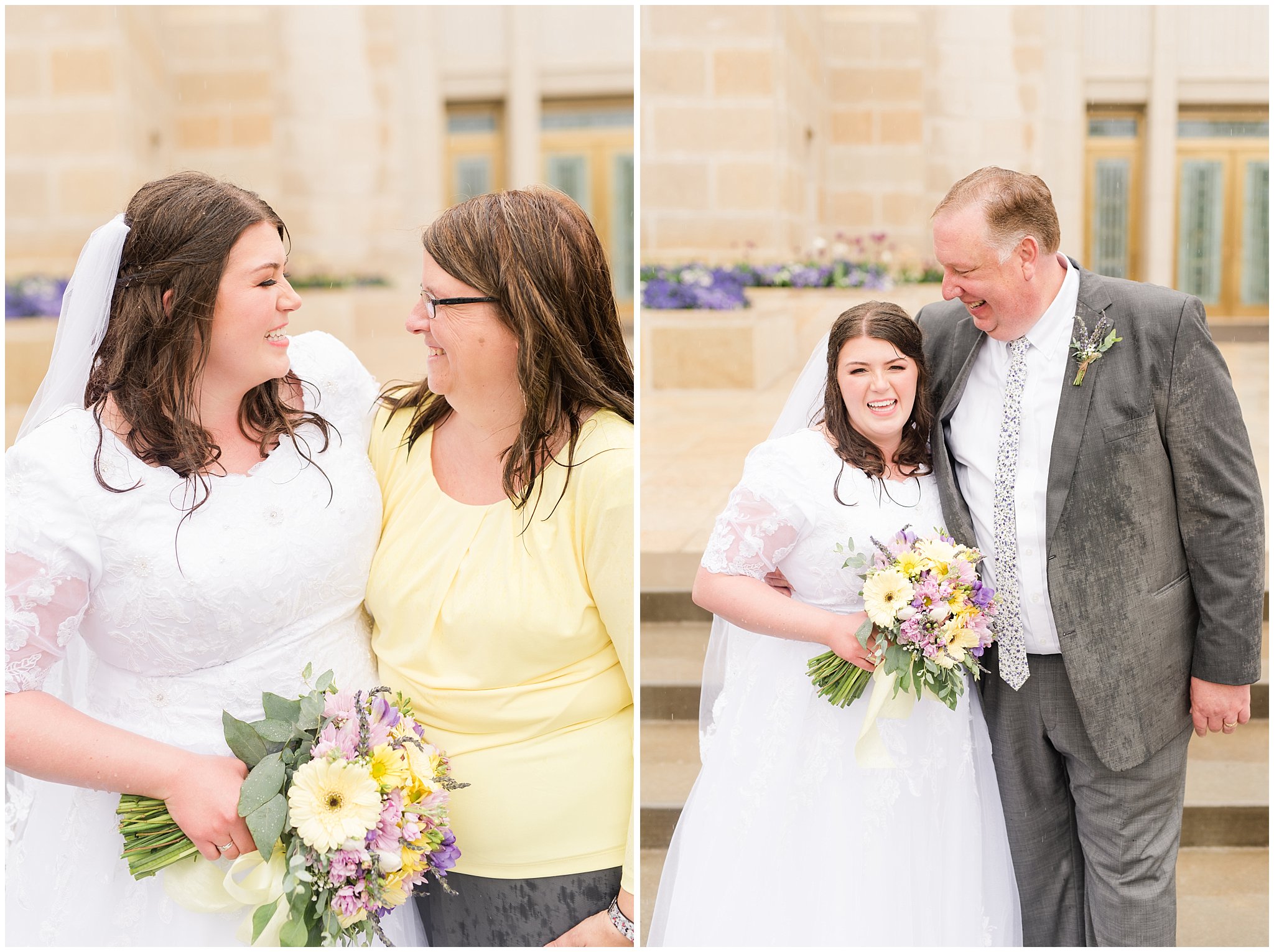 Family portraits during rainy spring wedding at the Ogden Temple | Utah Wedding | Jessie and Dallin Photography