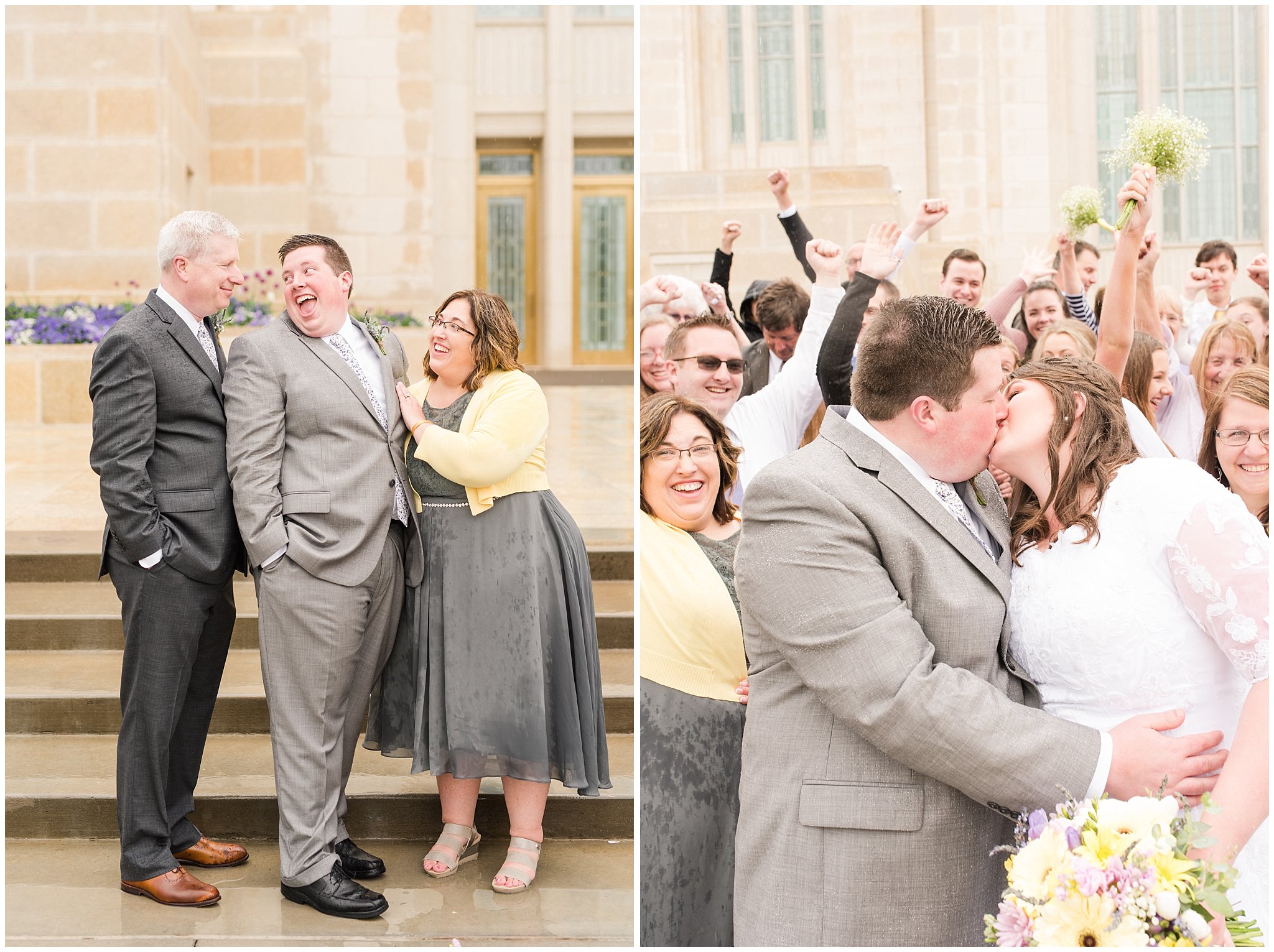 Family portraits during rainy spring wedding at the Ogden Temple | Utah Wedding | Jessie and Dallin Photography