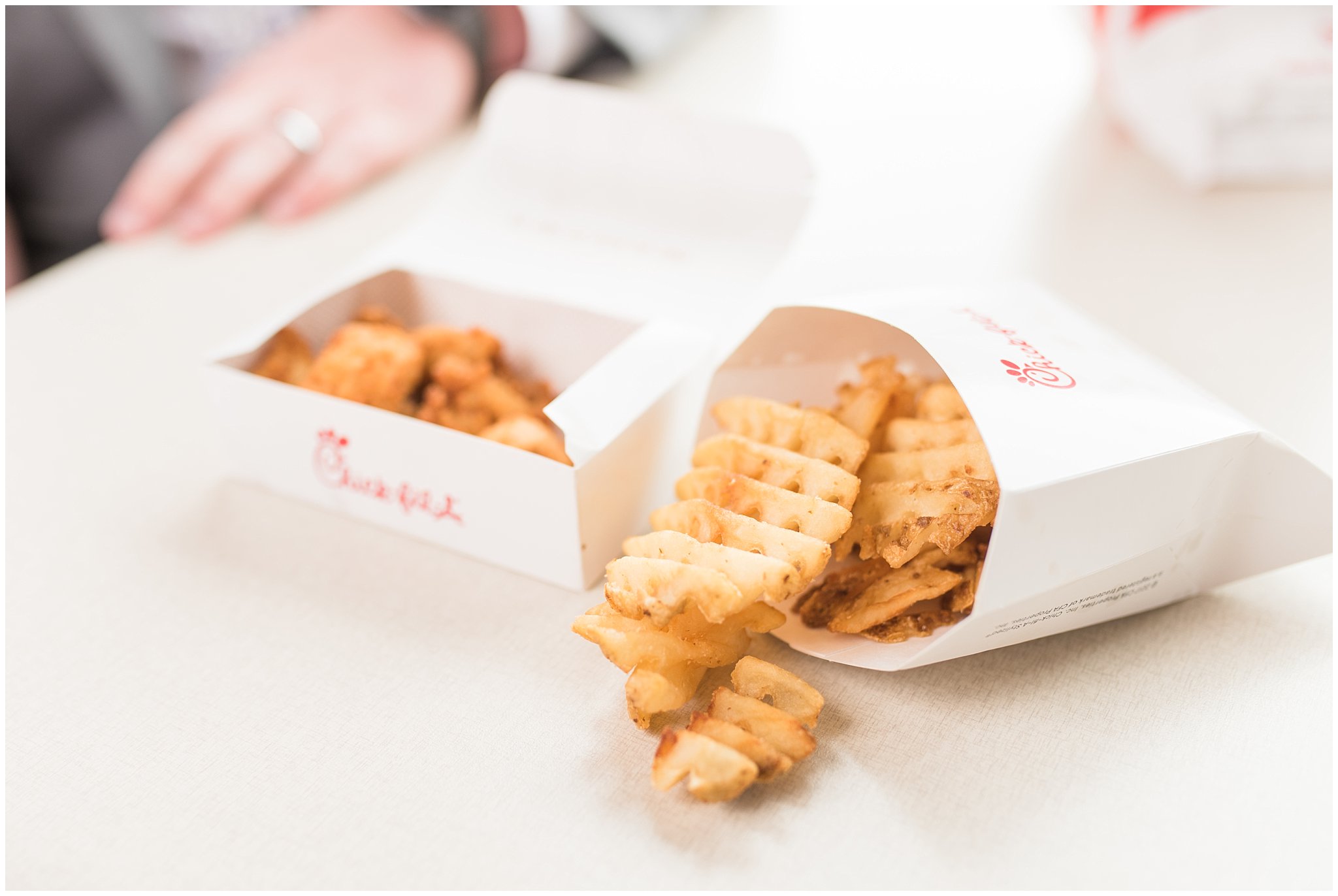 Bride and Groom at Chick-Fil-A for luncheon | Utah Wedding | Jessie and Dallin Photography