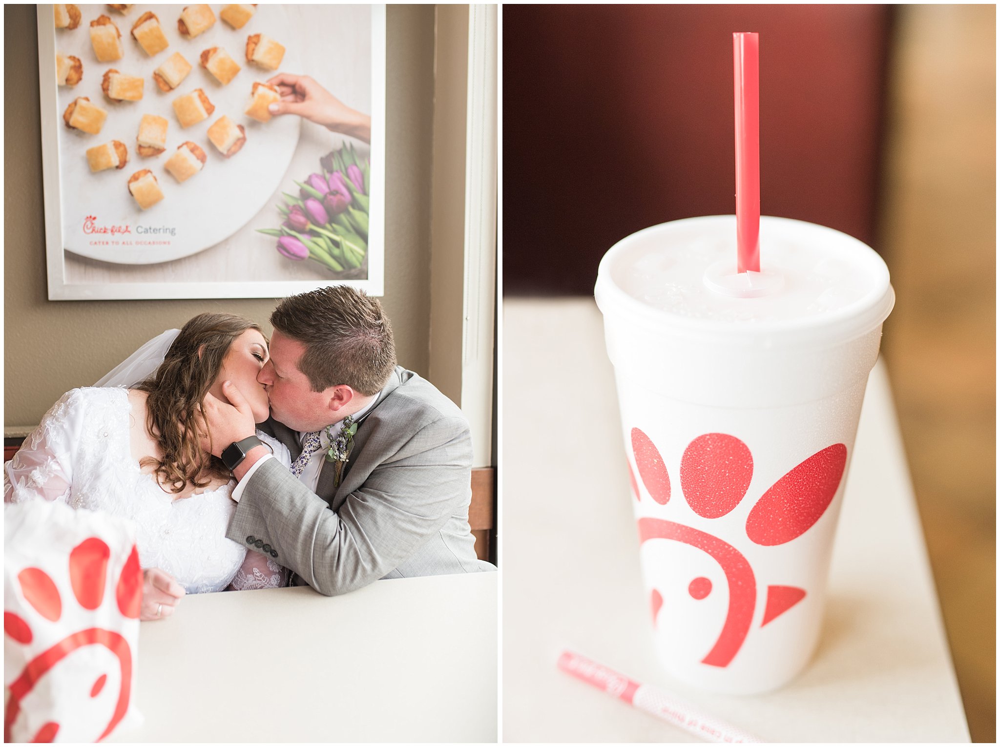 Bride and Groom at Chick-Fil-A for luncheon | Utah Wedding | Jessie and Dallin Photography