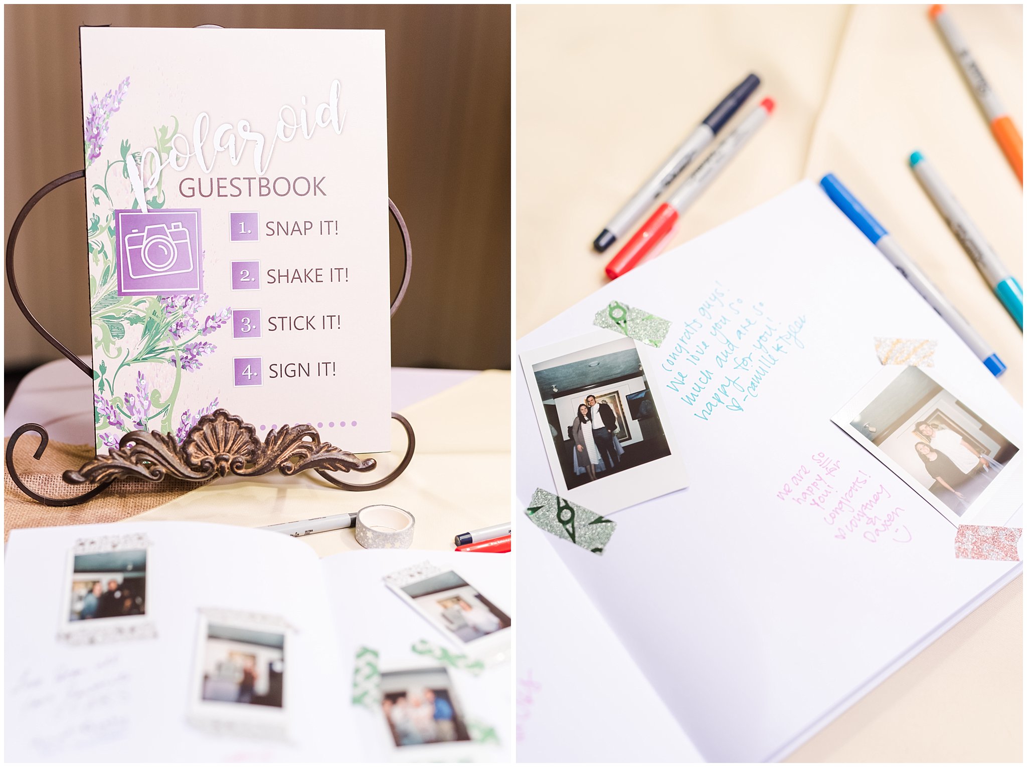 Wedding reception poloroid guest sign in book | Utah Wedding | Jessie and Dallin Photography