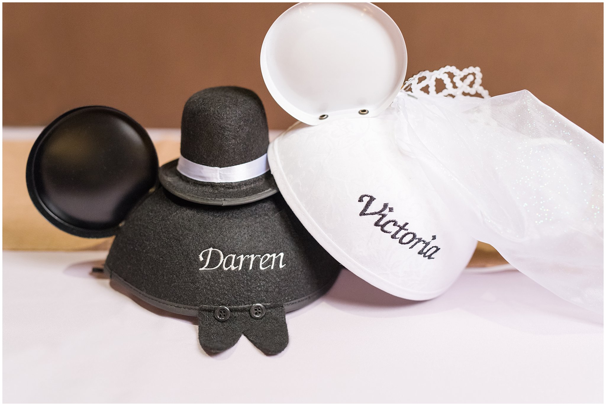 Bride and groom Mickey and Minnie mouse ears at reception | Fun reception ideas | Utah Wedding | Jessie and Dallin Photography