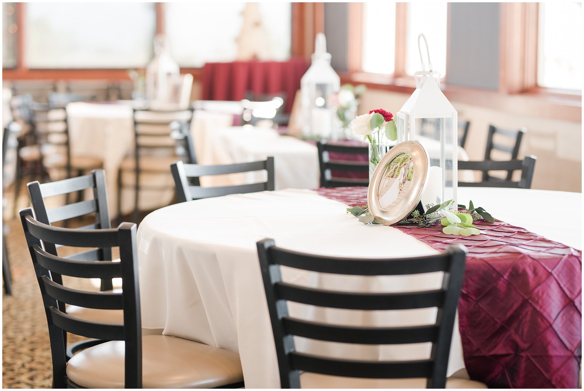 Table Setup | Grey, Burgundy, and Gold Wedding | Draper Temple and South Mountain Wedding | Utah Wedding Photographers | Jessie and Dallin Photography