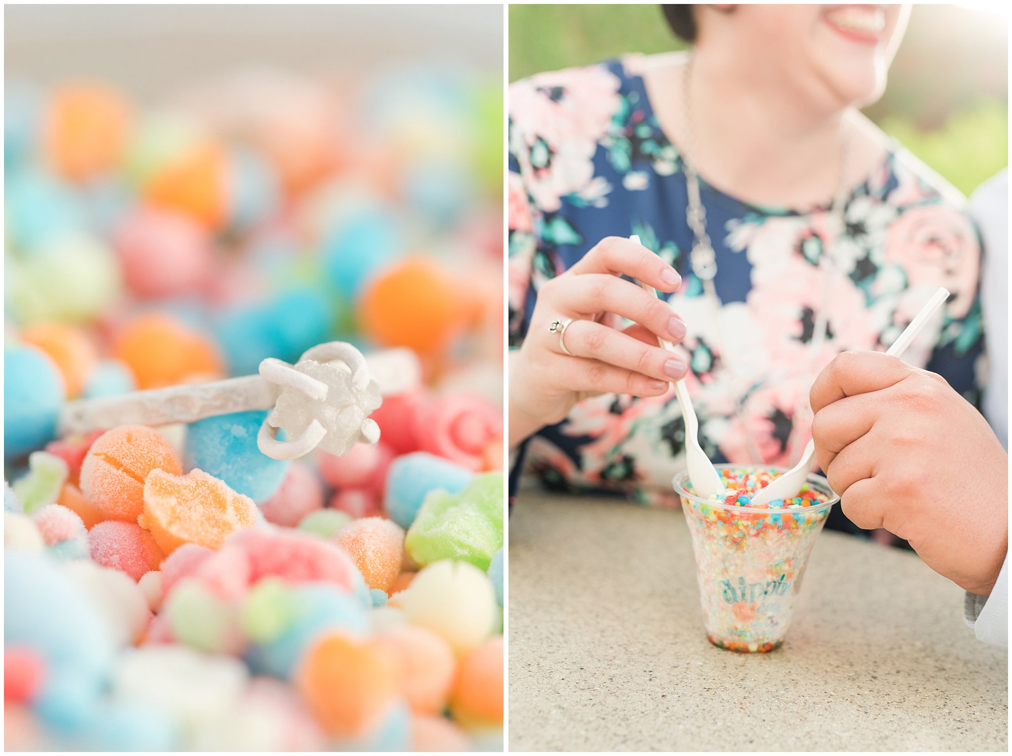 Couple visiting the zoo and eating Dippin Dots for their engagement session | Hogle Zoo Engagement Session | Fun and unique engagement | Utah Engagement Photography | Jessie and Dallin Photography