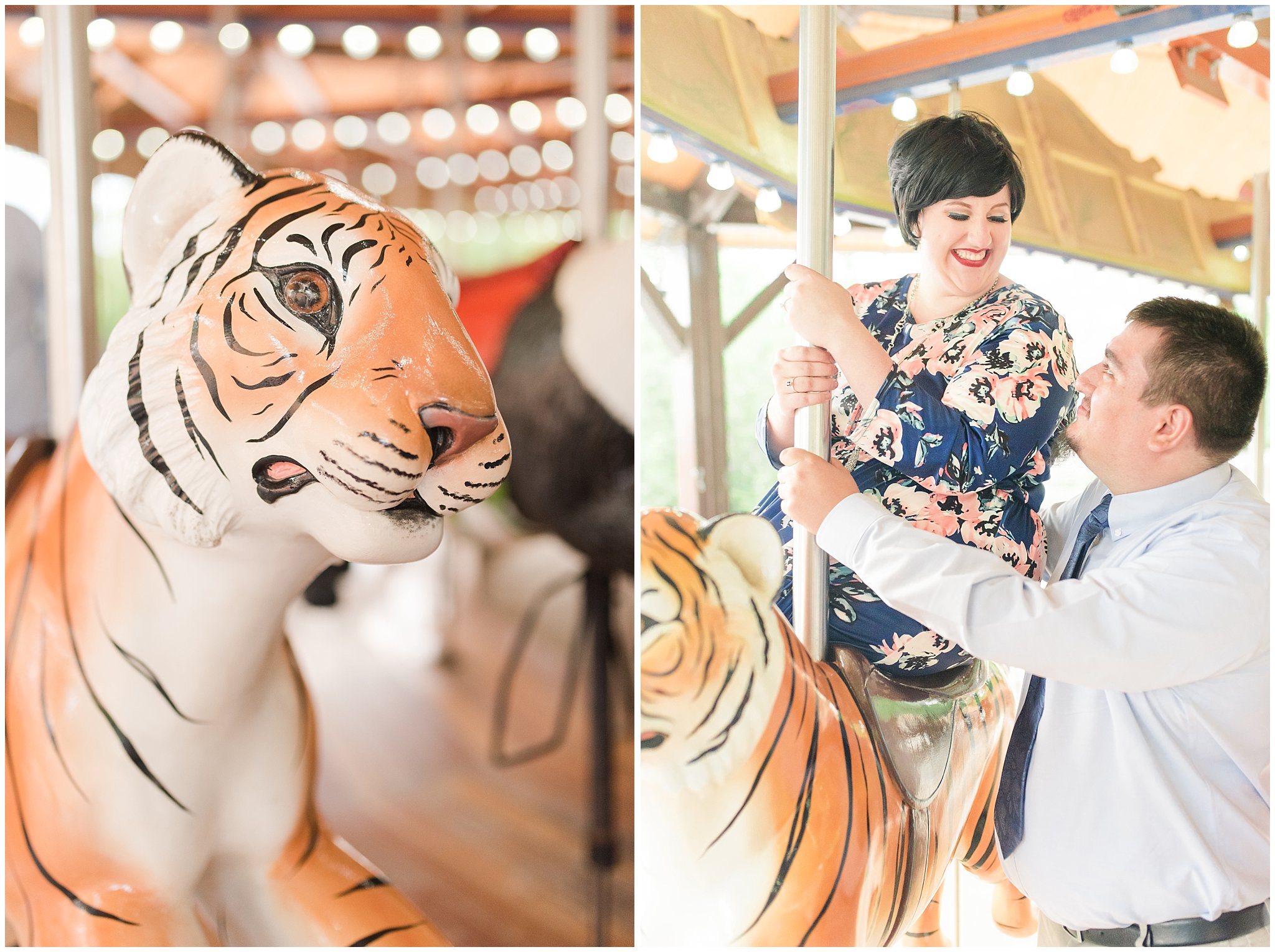 Couple visiting the zoo and riding the carousel for their engagement session | Hogle Zoo Engagement Session | Fun and unique engagement | Utah Engagement Photography | Jessie and Dallin Photography