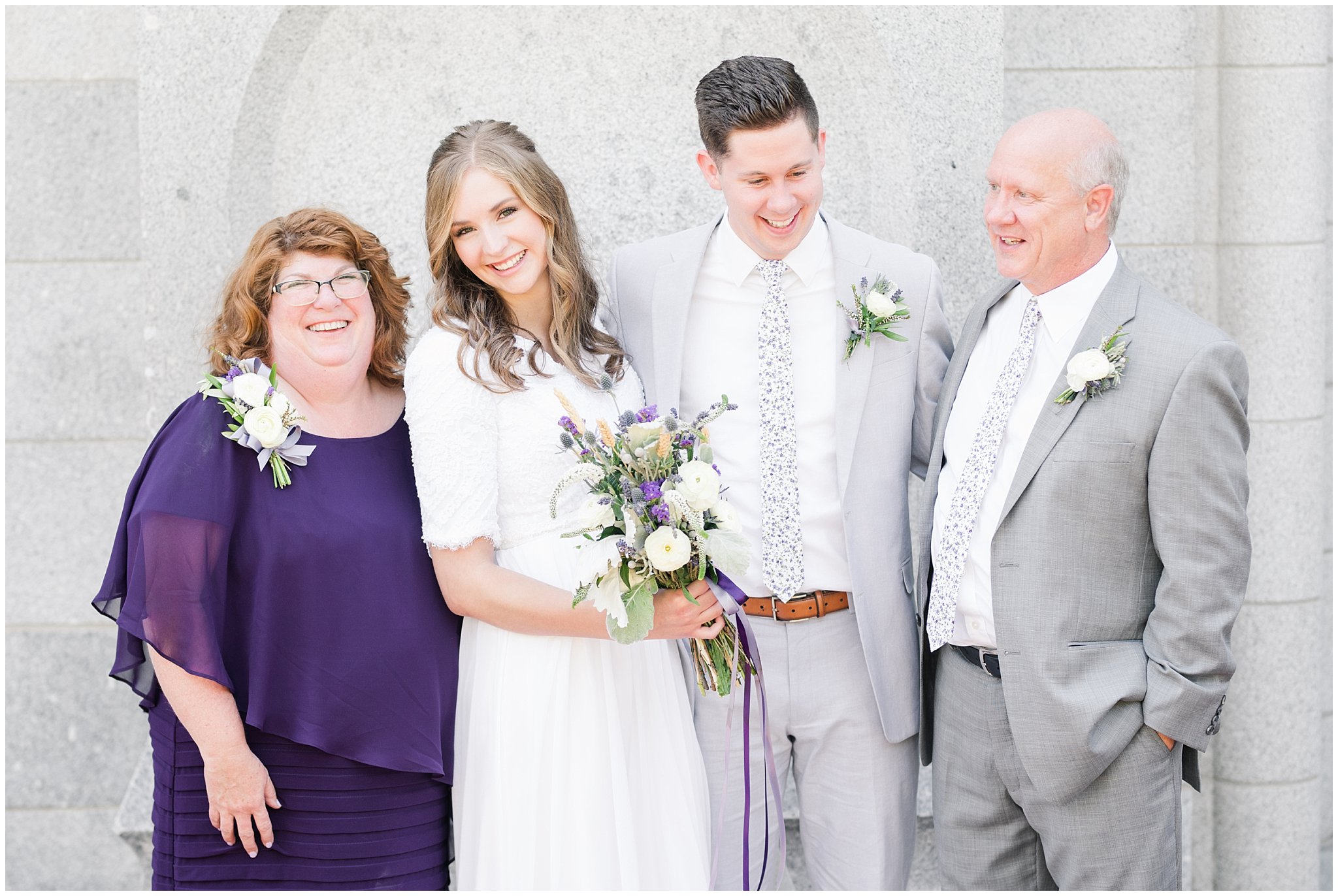 Fun and candid family photos at the temple during wedding | Salt Lake Temple Wedding and Clearfield City Hall Reception | Utah Wedding Photographers | Jessie and Dallin Photography