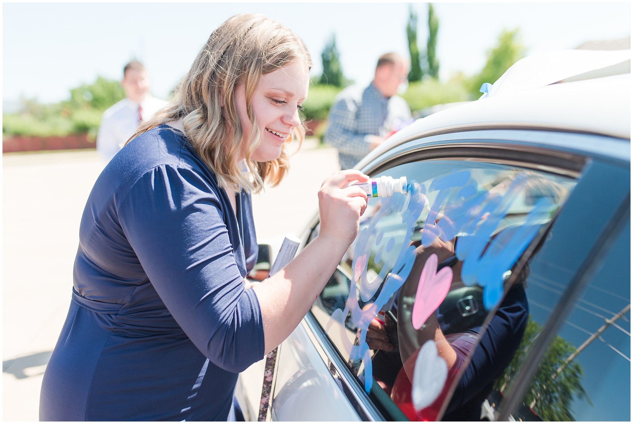 Friends trash car | Navy and wine wedding | Summer Bountiful Temple Wedding | Jessie and Dallin Photography