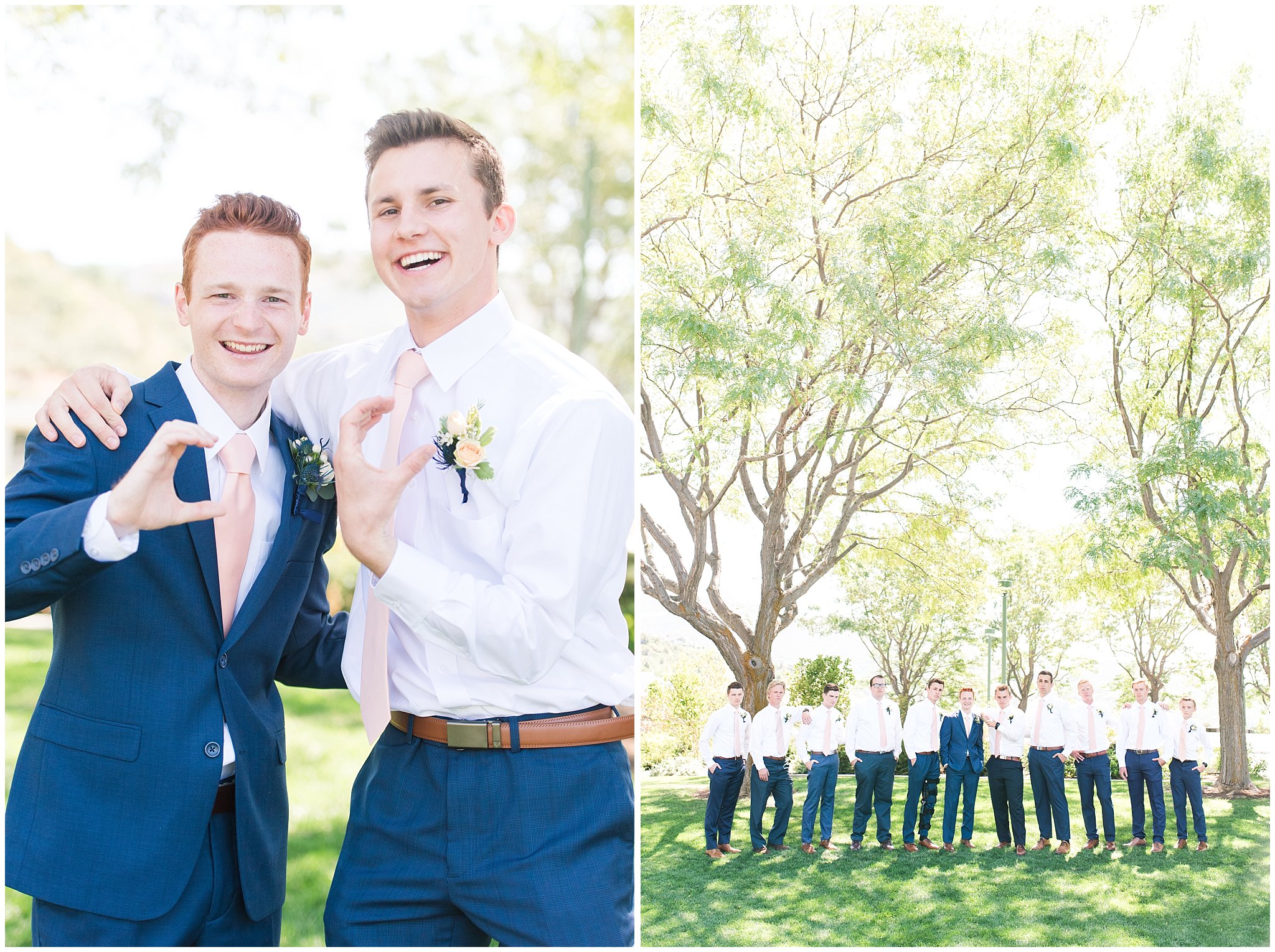 Groom with groomsmen wearing blush ties | Bountiful Temple Wedding and Oak Hills Reception | Jessie and Dallin Photography