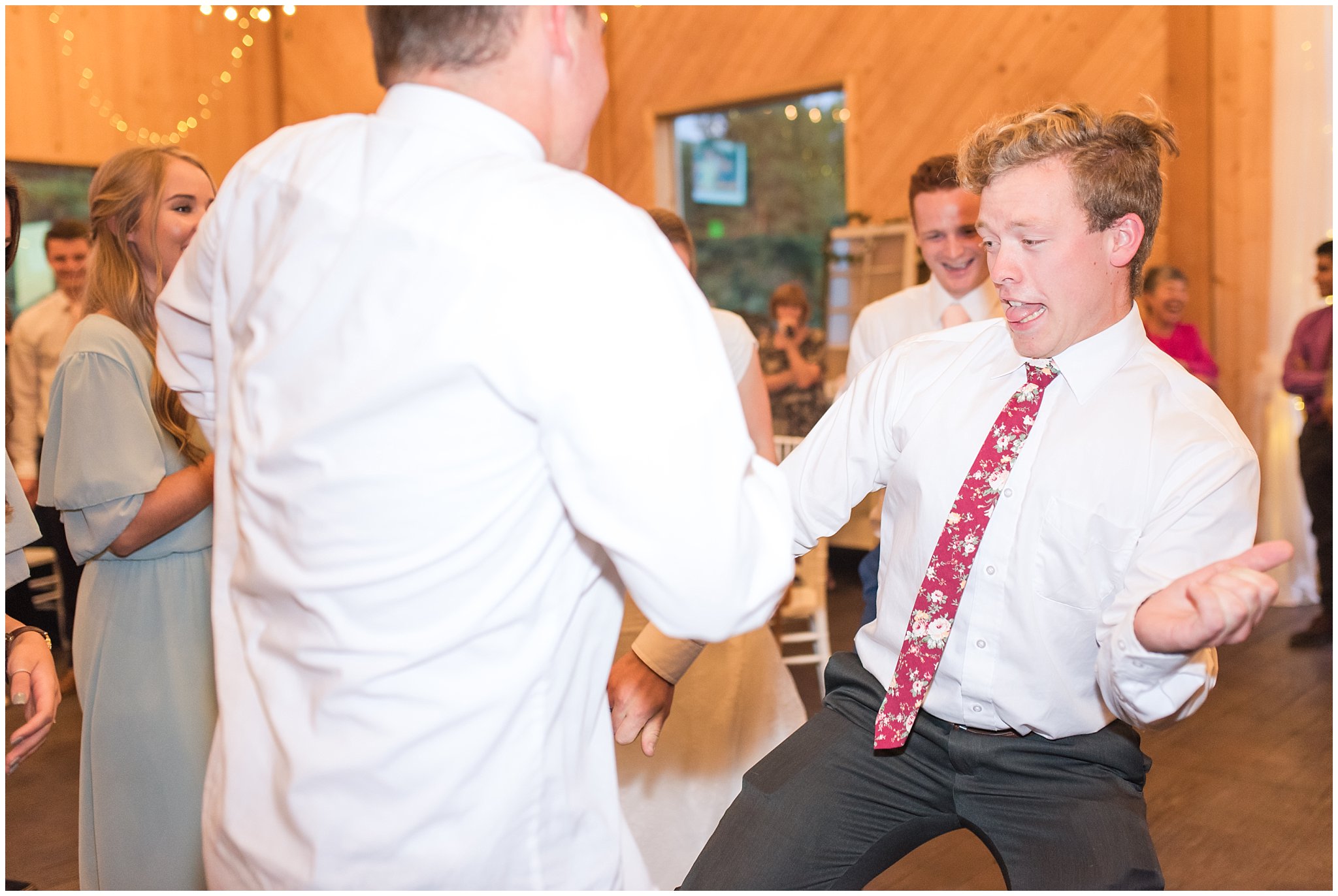 Party dancing at reception | Oak Hills Reception and Events Center | Jessie and Dallin Photography