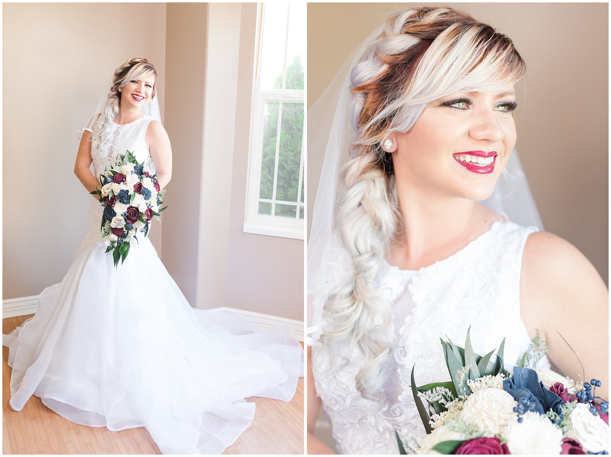Bridal portraits with wooden bouquet | Log Haven Summer Mountain Wedding | Jessie and Dallin Photography