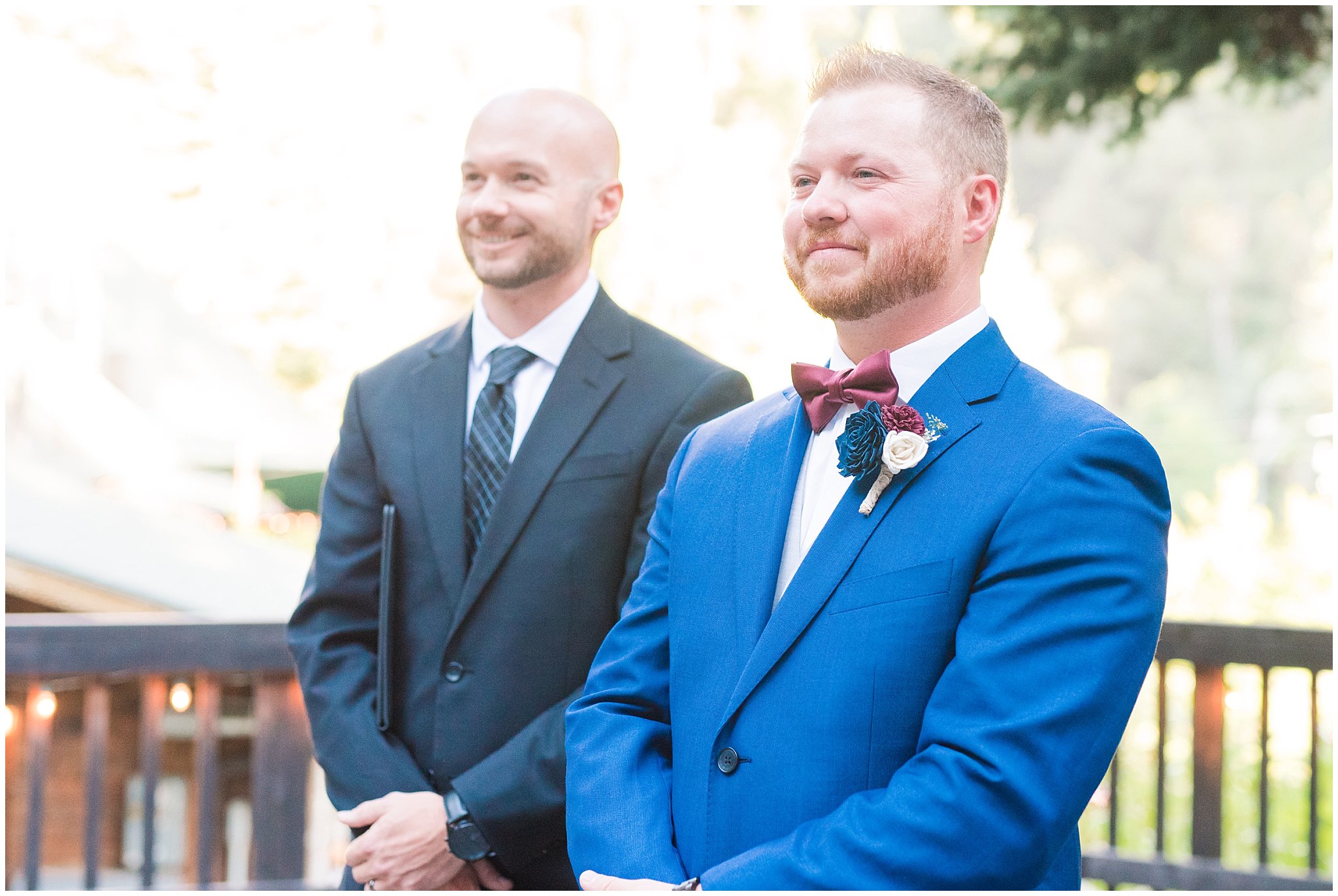 Groom seeing bride walk down the aisle | Log Haven Summer Mountain Wedding | Jessie and Dallin Photography