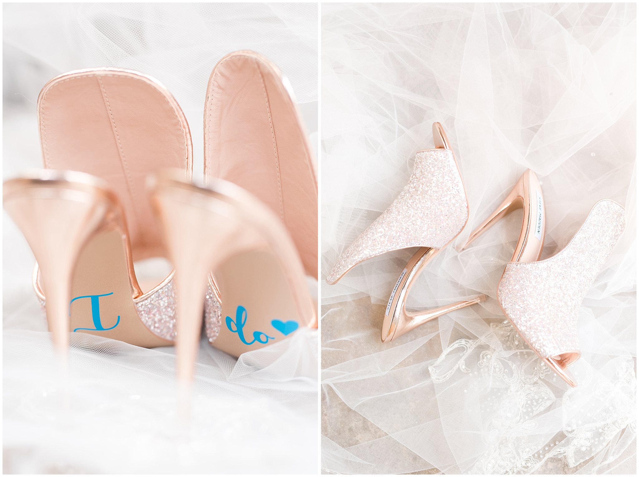 Bride's wedding shoes with words on the bottom | Jessie and Dallin Photography