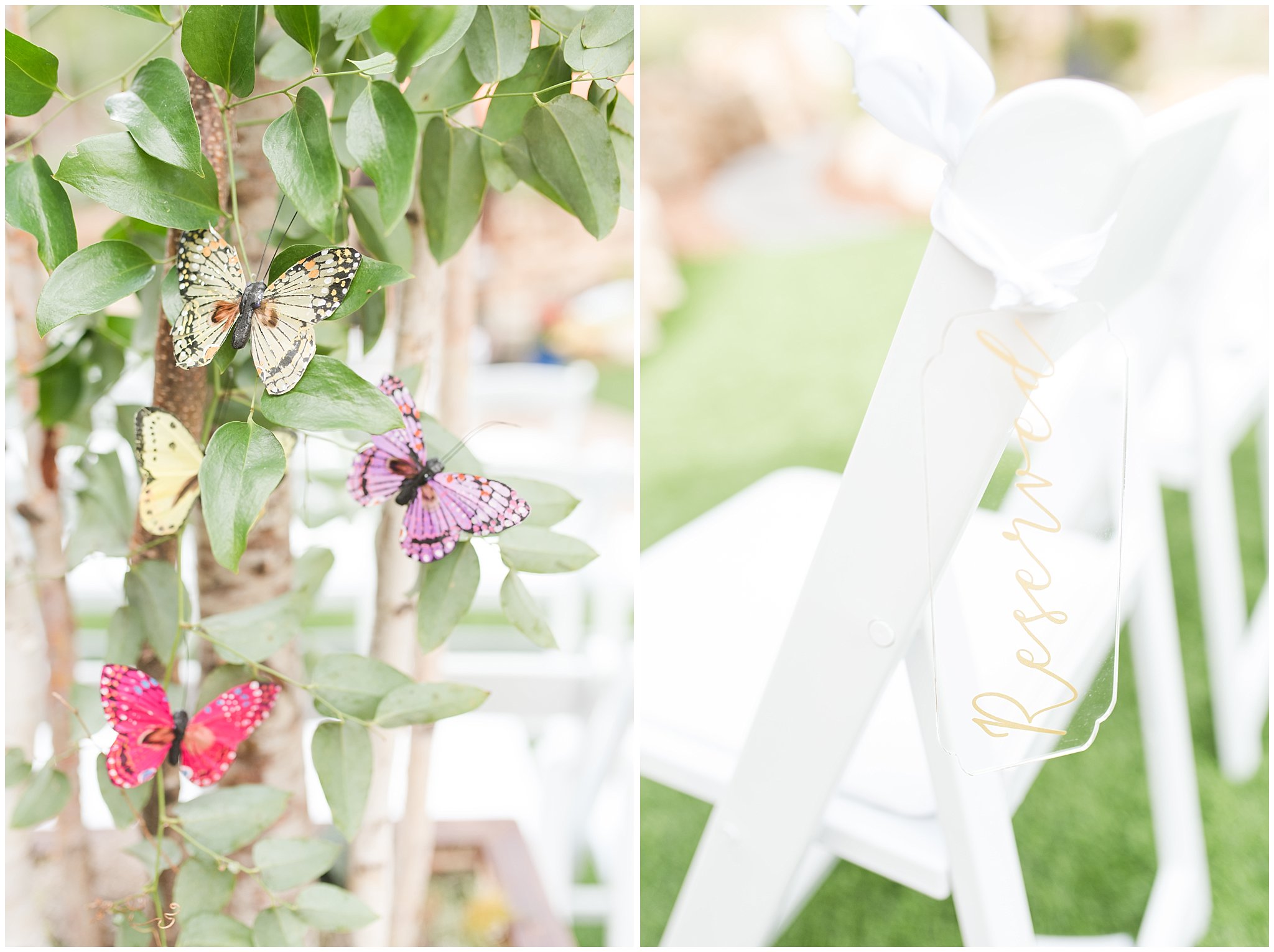 Ceremony site decoration and setup with butterflies, aspen trees and floral circle arch | Park City Wedding at the Hyatt Centric | Jessie and Dallin Photography