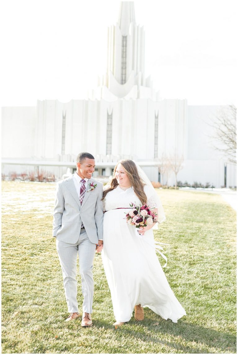 Jordan River Temple Winter Wedding Jessie and Dallin Photography