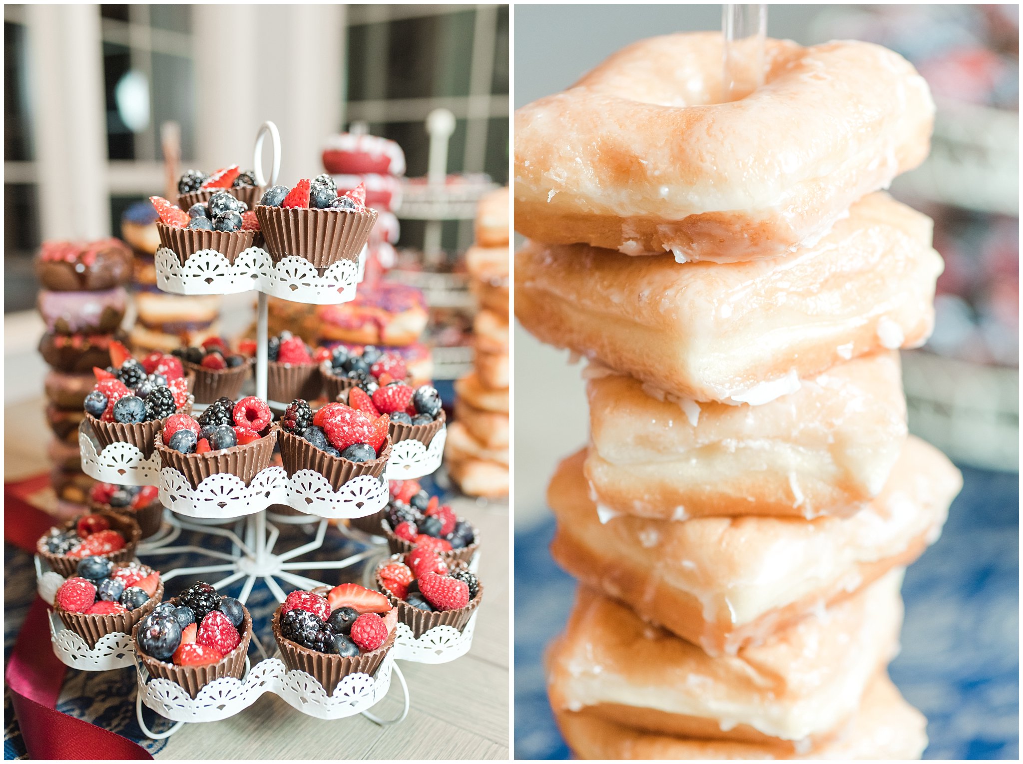 Fancy donuts and chocolate fruit cups | Jordan River Temple Winter wedding and reception | Jessie and Dallin Photography