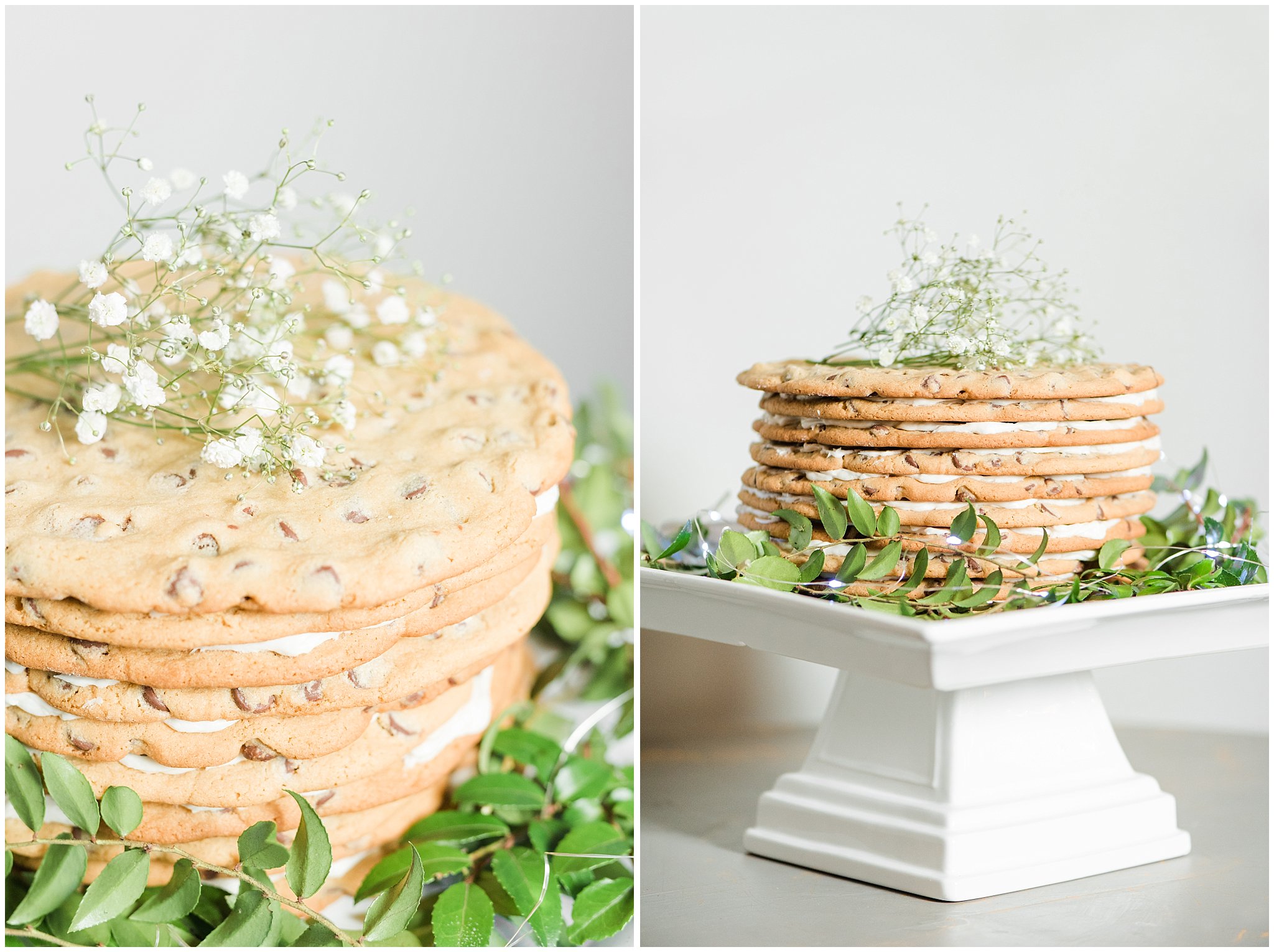 Chocolate Chip cookie cake during reception at Sweet Magnolia Venues | Brown, Emerald Green, and white wedding | Ogden Temple and Sweet Magnolia Wedding | Jessie and Dallin Photography