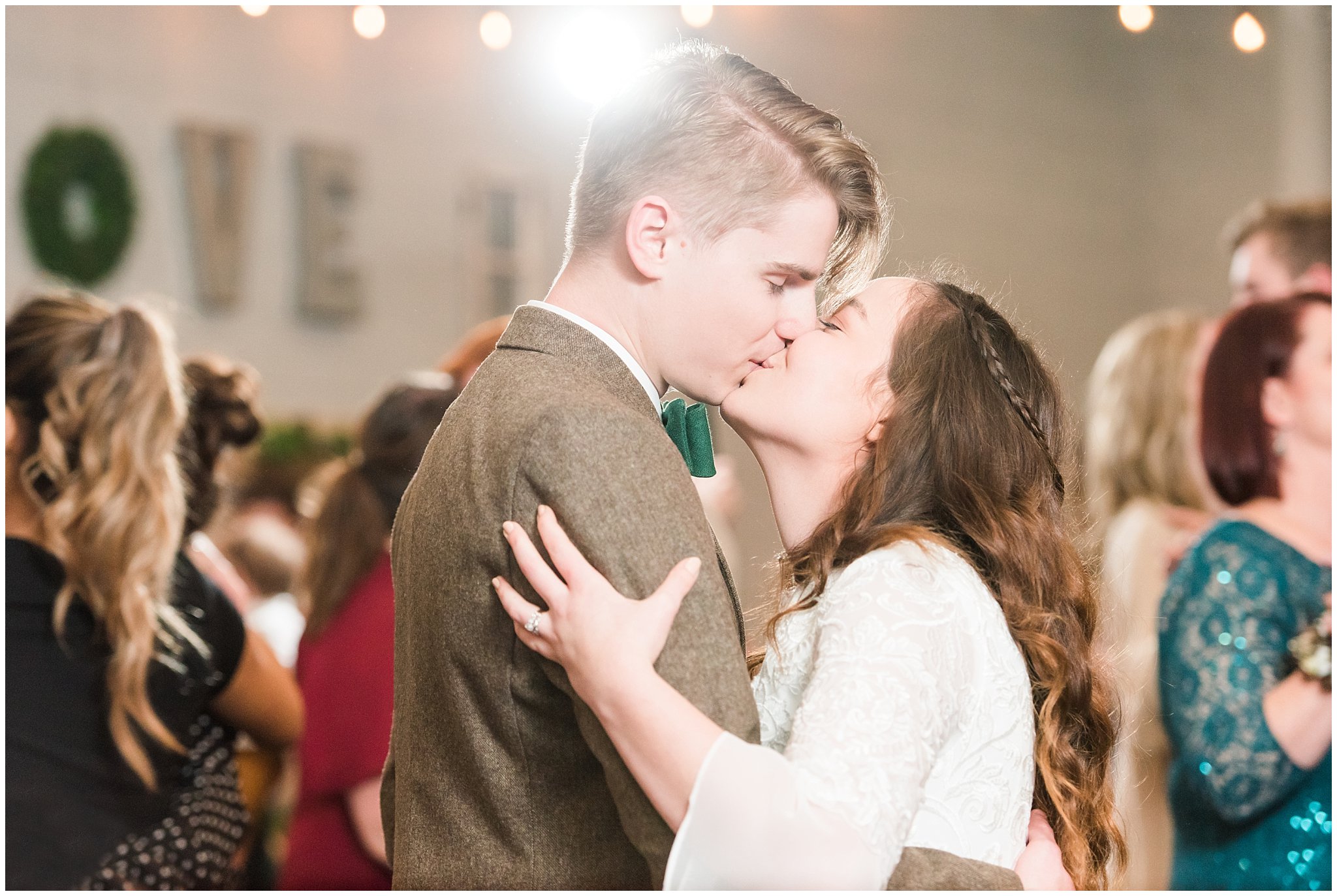 Bride and groom first dance during reception at Sweet Magnolia Venues | Brown, Emerald Green, and white wedding | Ogden Temple and Sweet Magnolia Wedding | Jessie and Dallin Photography