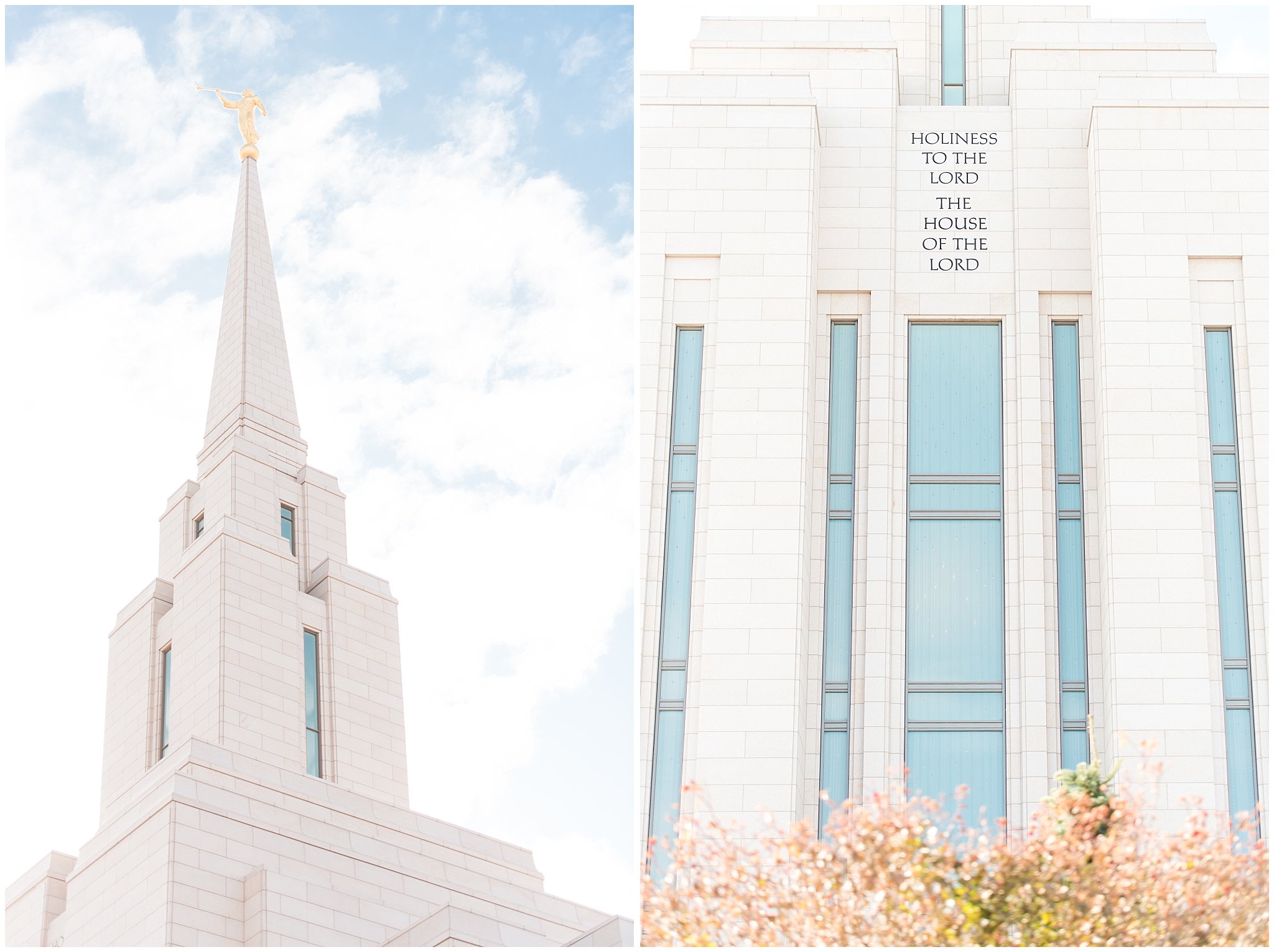 Oquirrh Mountain temple in winter | Oquirrh Mountain Temple and Gardner Village Wedding | The Gathering Place | Jessie and Dallin Photography