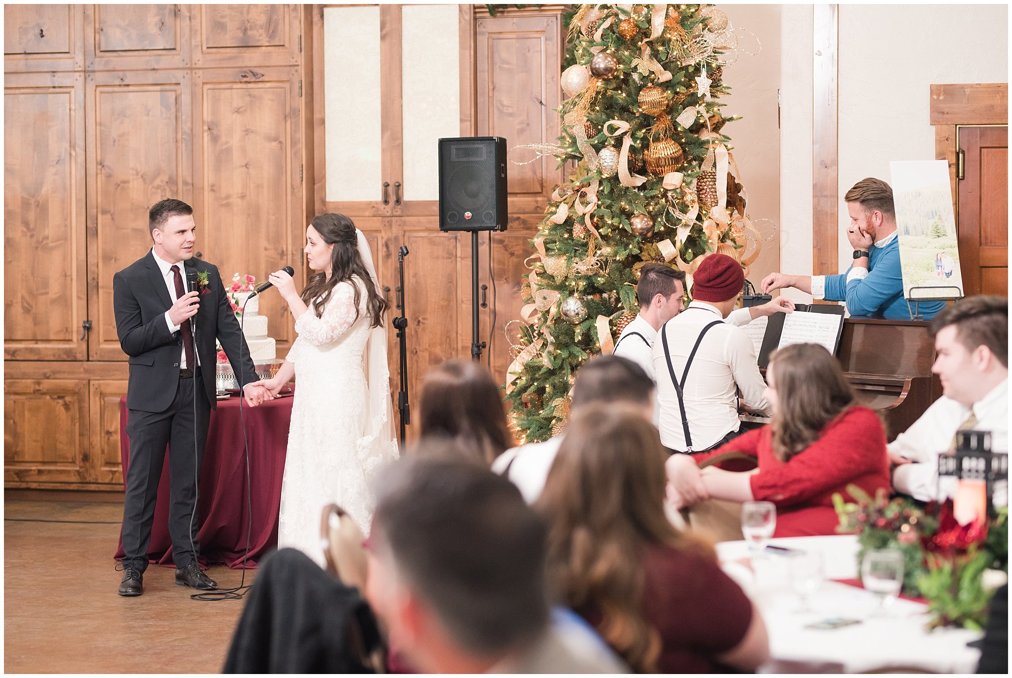 Bride and groom sing a song before dinner at the Gathering Place at Gardner Village | Gardner Village Wedding | The Gathering Place | Jessie and Dallin Photography