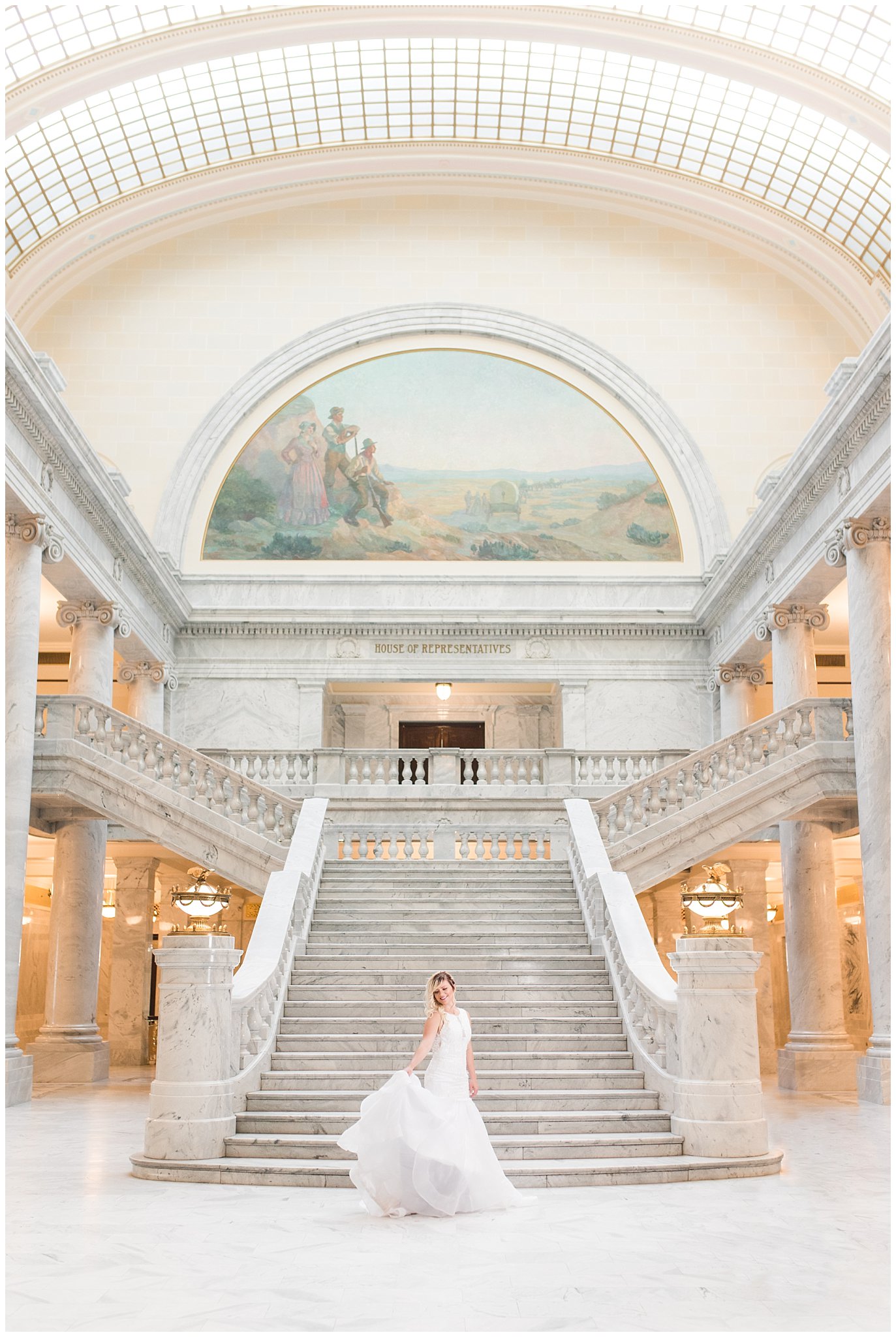 Bride twirls dress inside the Utah State Capitol building | Top Utah Wedding and Couples Photos 2019 | Jessie and Dallin Photography