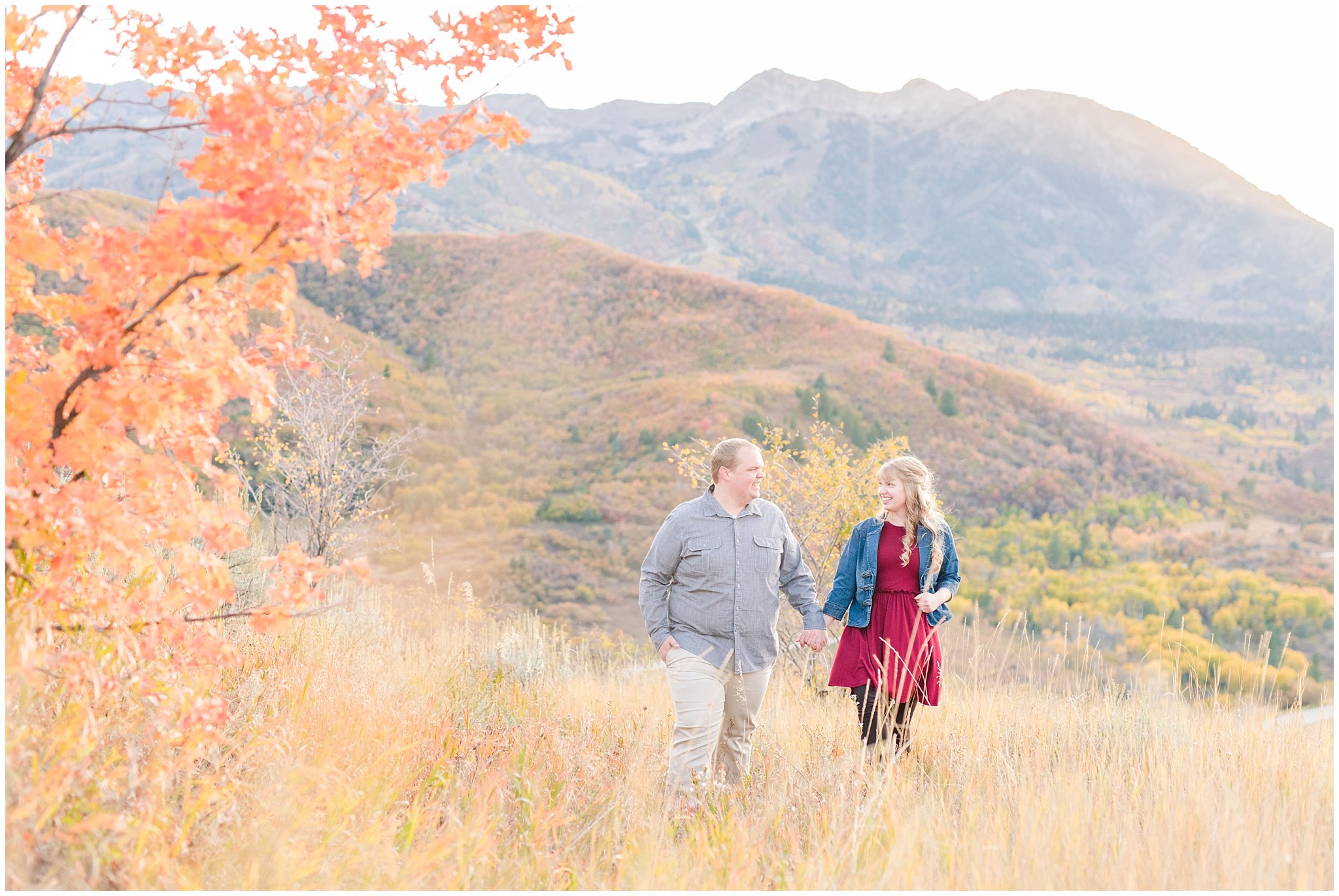 Couple walking on top of mountains during the fall | Top Utah Wedding and Couples Photos 2019 | Jessie and Dallin Photography