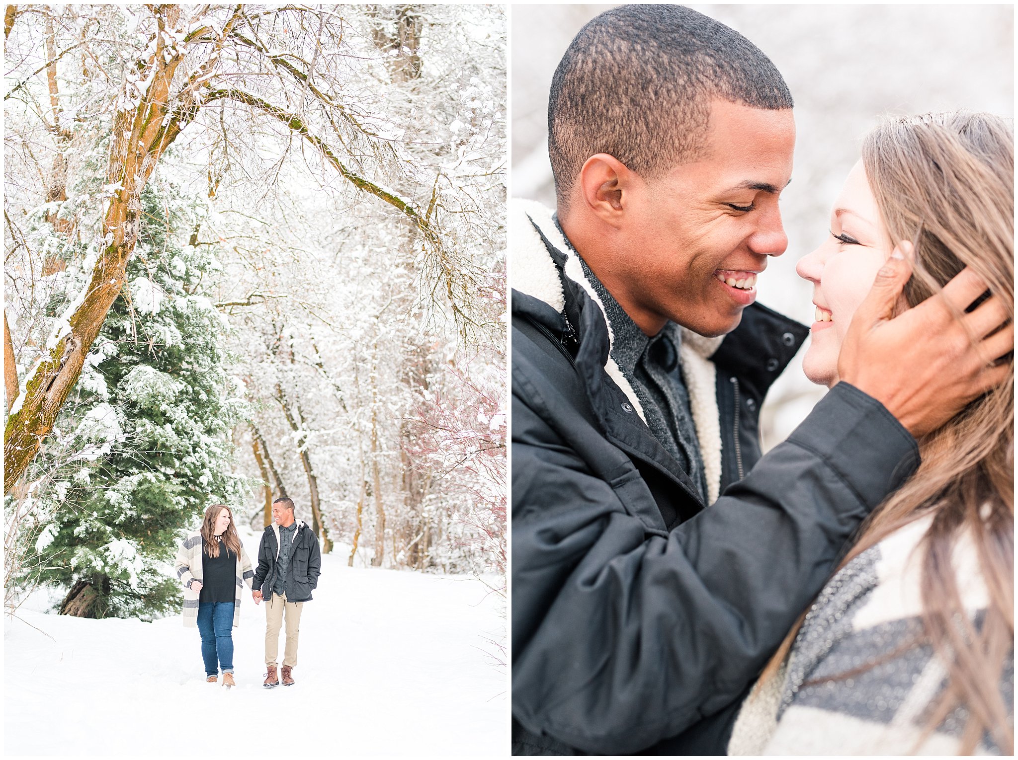 Couple in the snow during engagement session at Mueller Park | Top Utah Wedding and Couples Photos 2019 | Jessie and Dallin Photography