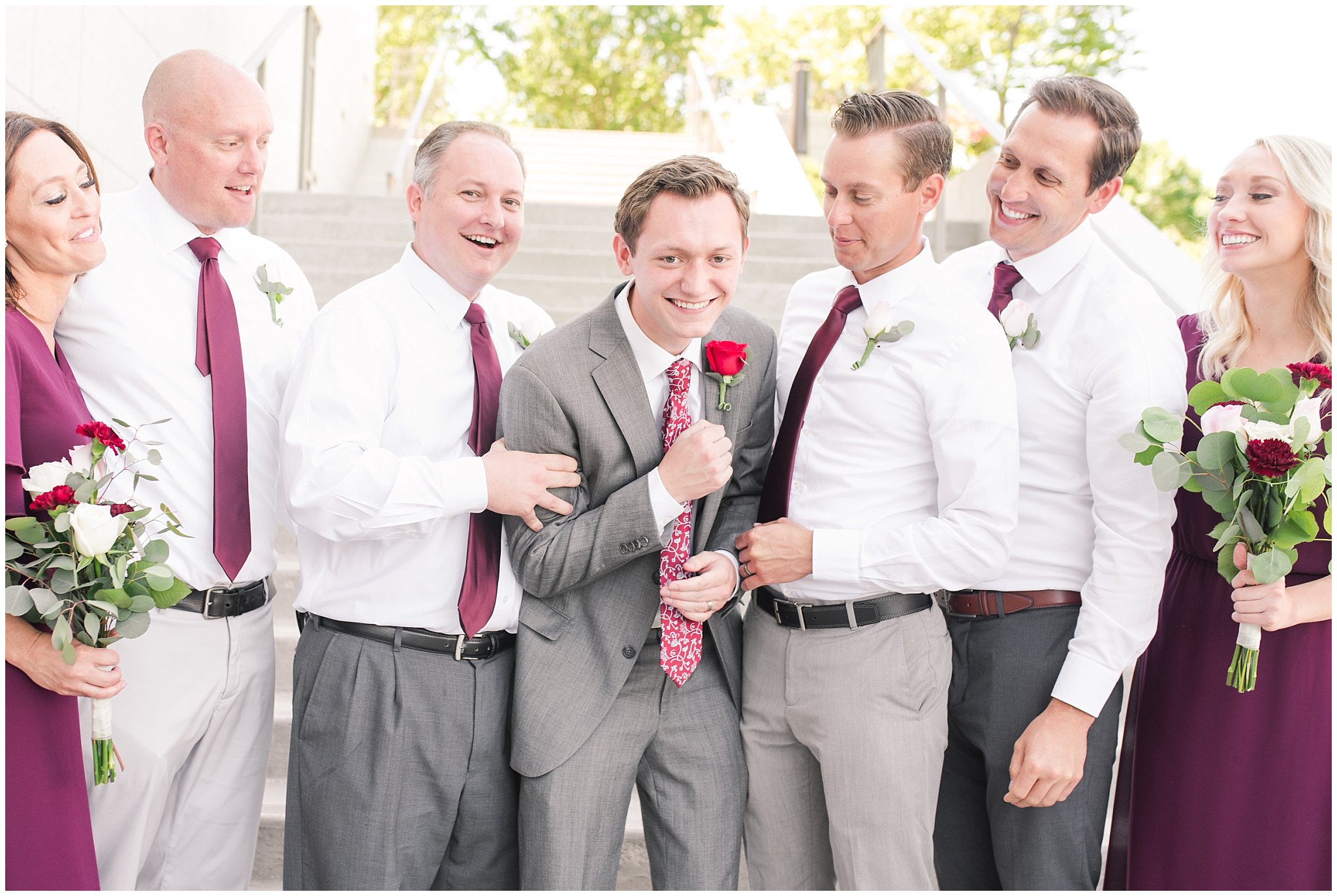 Groom laughing with siblings during wedding at the Draper Temple | Top Utah Wedding and Couples Photos 2019 | Jessie and Dallin Photography