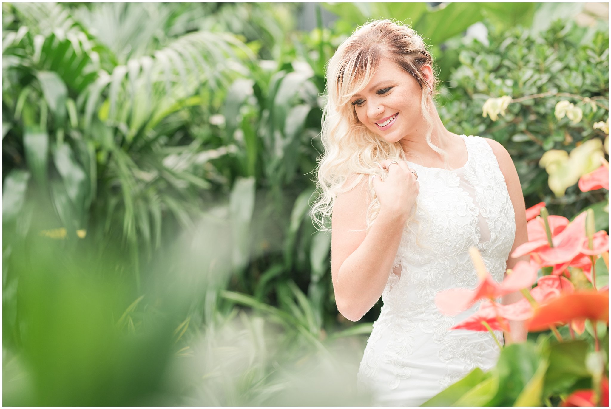 Bridal portraits in a greenhouse in Utah Cactus and Tropicals | Top Utah Wedding and Couples Photos 2019 | Jessie and Dallin Photography
