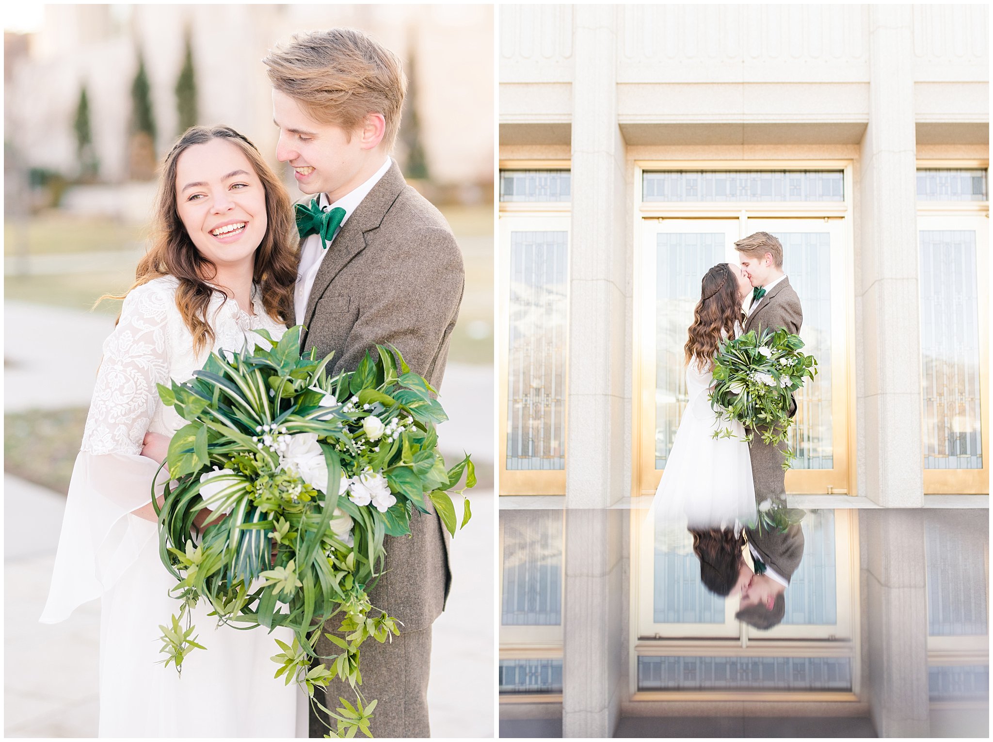Bride and groom during winter Ogden temple wedding portraits | Top Utah Wedding and Couples Photos 2019 | Jessie and Dallin Photography