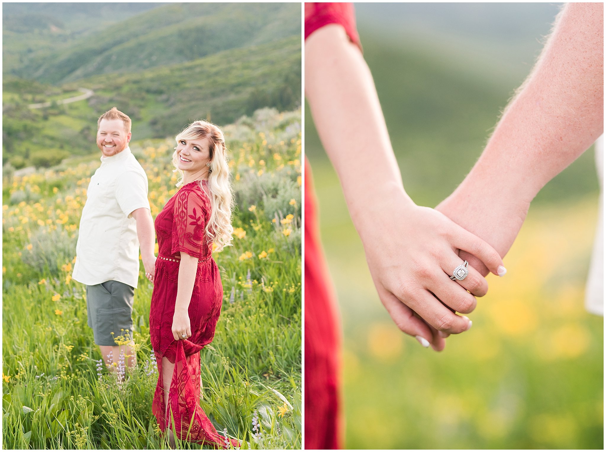 Couple walks through wildflowers during Utah mountain engagement session | Top Utah Wedding and Couples Photos 2019 | Jessie and Dallin Photography
