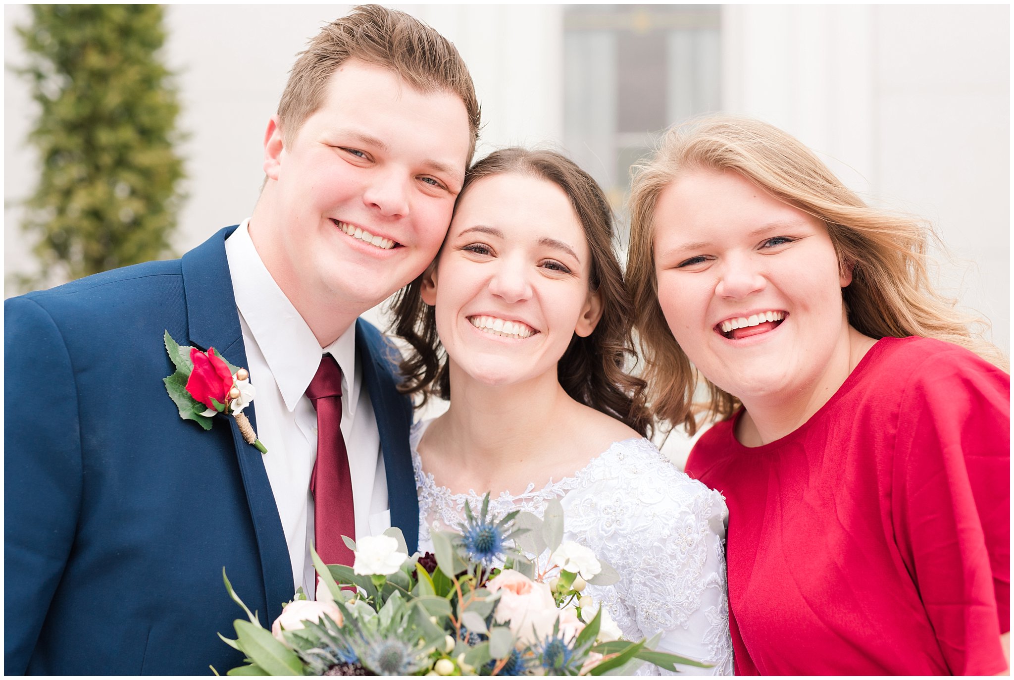 Family formals at winter wedding | navy and burgundy colors | Bountiful Temple Wedding and Joseph Smith Memorial Reception | Jessie and Dallin Photography