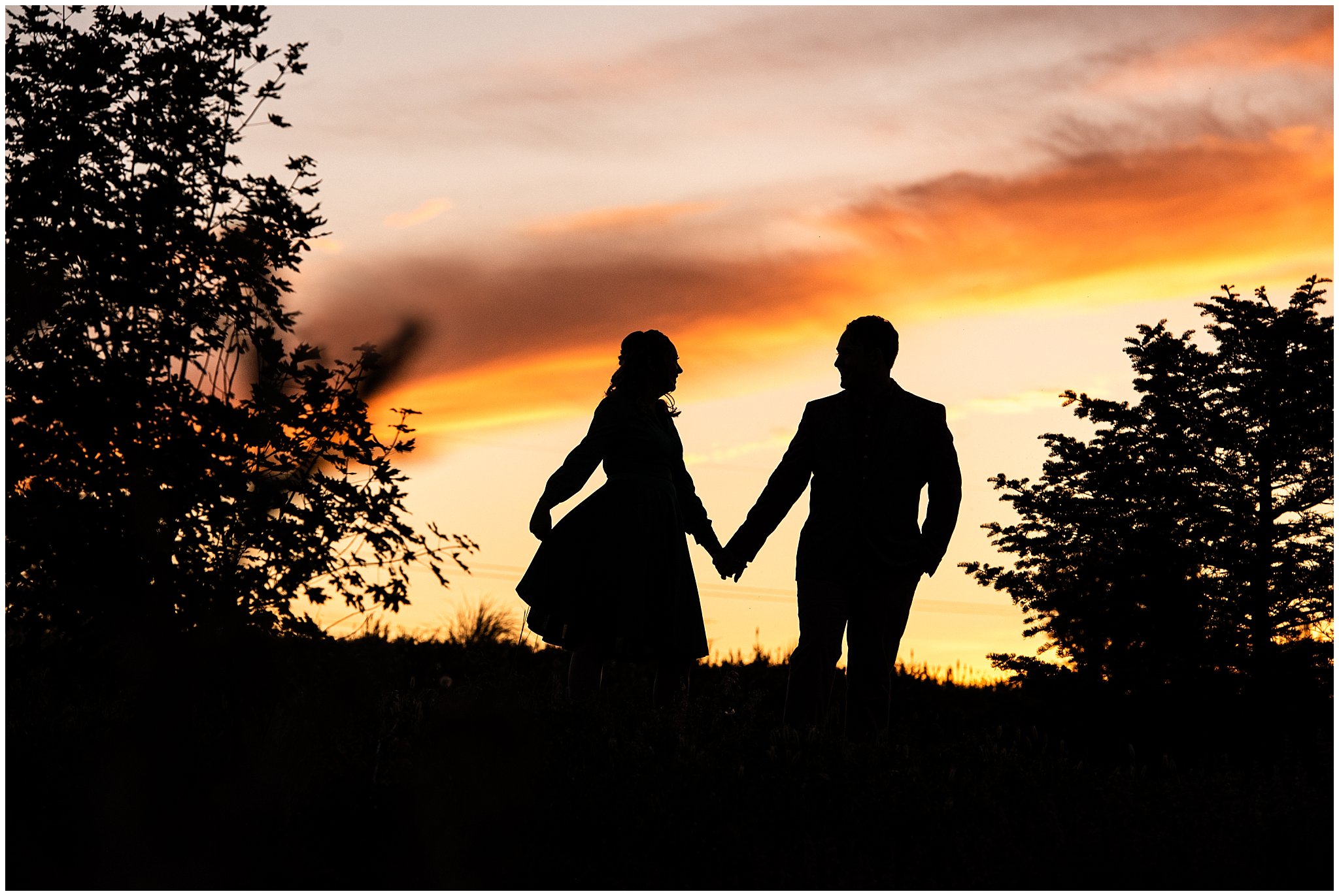 Sunset silhouette engagement session in a garden | Summer USU Botanical Garden Engagement Session | Jessie and Dallin Photography