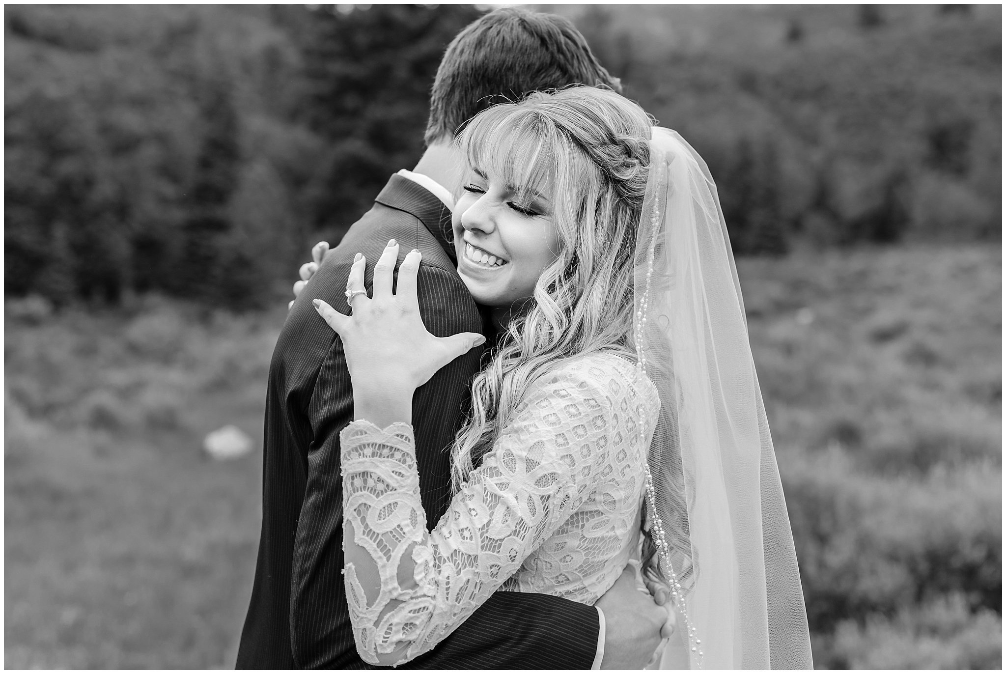Bride and groom reactions during first look | Utah Mountain Wedding Formal Session | Tibble Fork Summer Formal Session | Jessie and Dallin Photography
