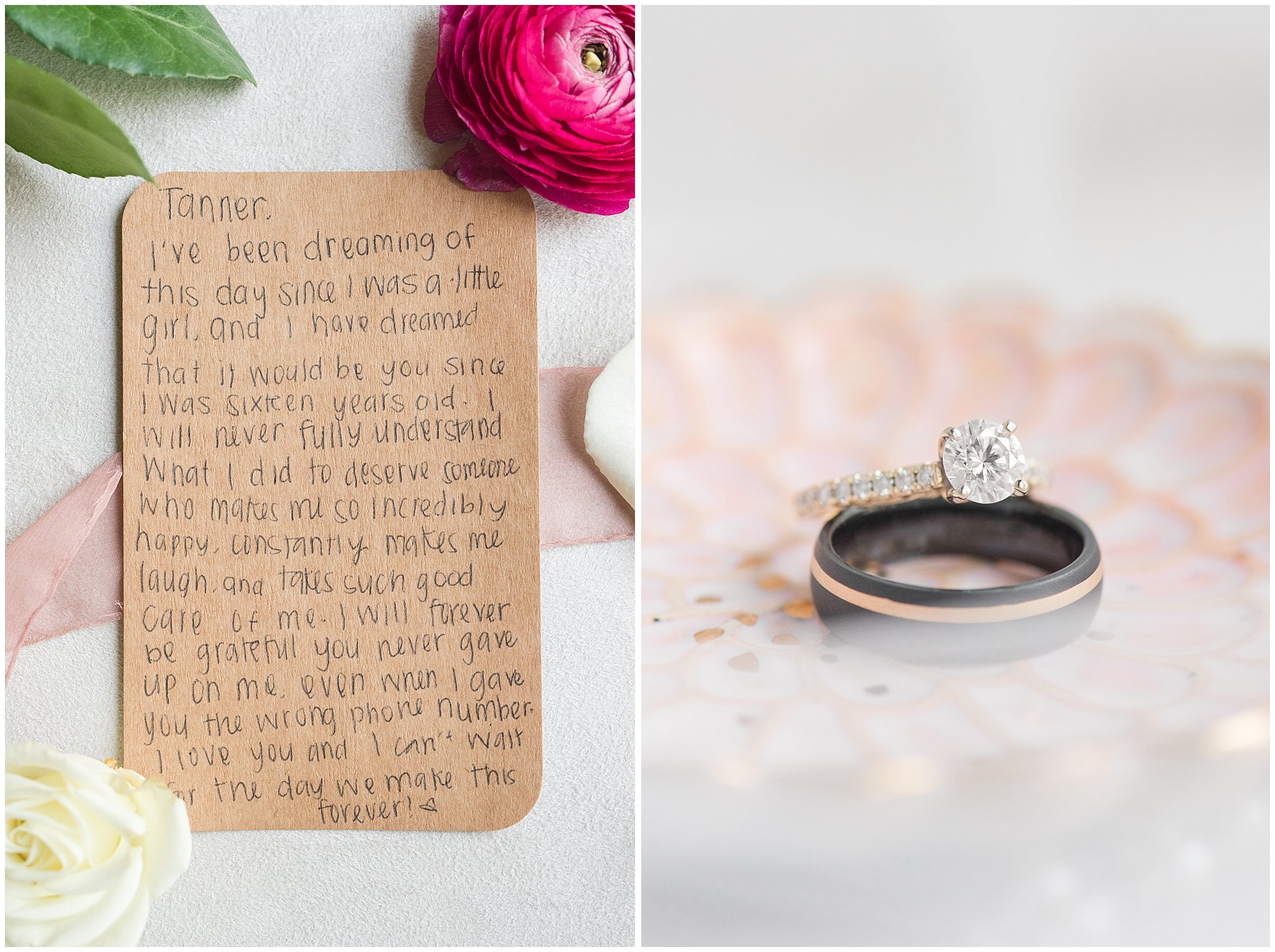 Vows written on brown paper surrounded by florals | Wadley Farms Summer Wedding | Jessie and Dallin Photography