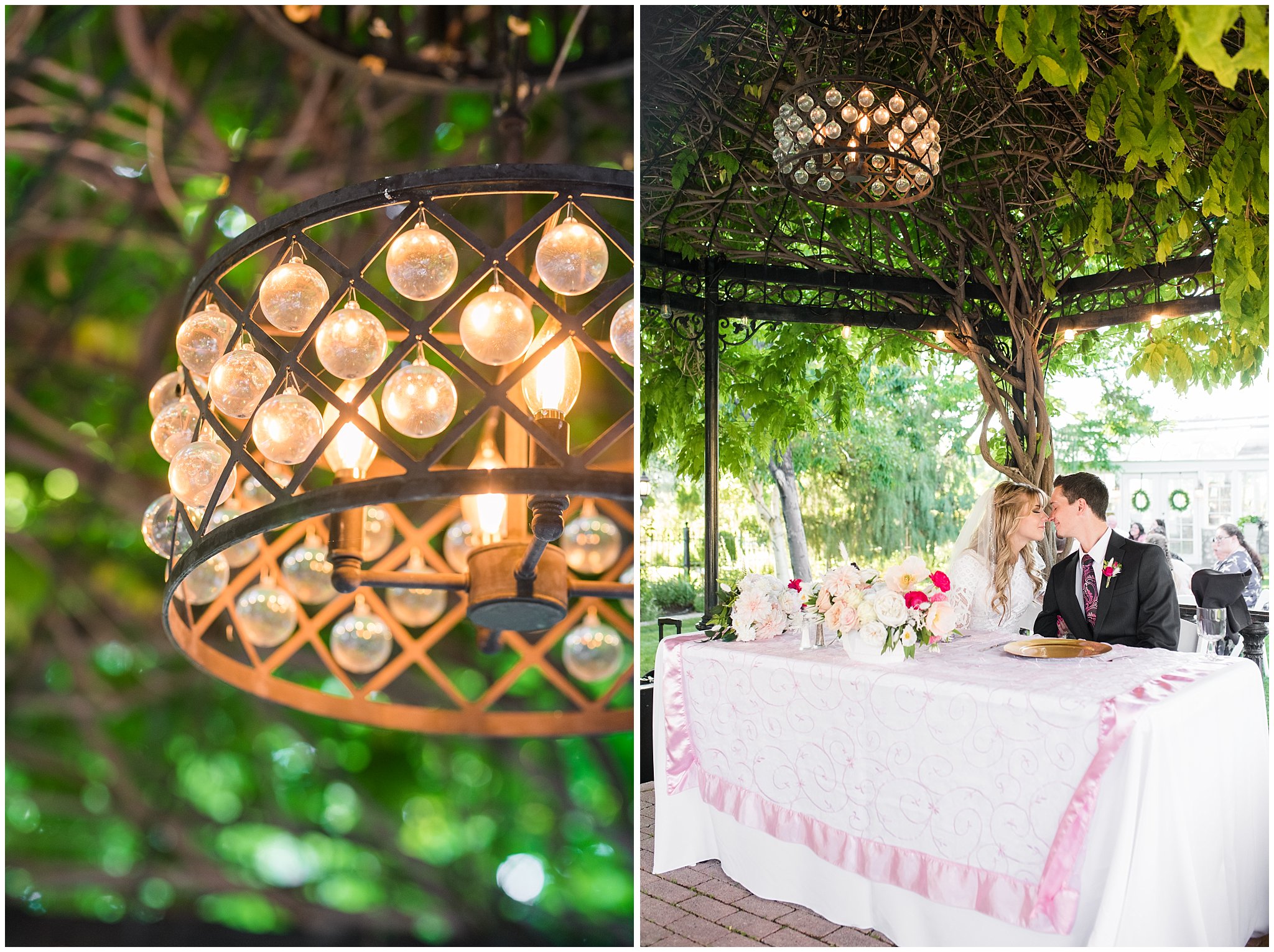 Bride and groom share a kiss at the sweethearts table | Wadley Farms Summer Wedding | Jessie and Dallin Photography