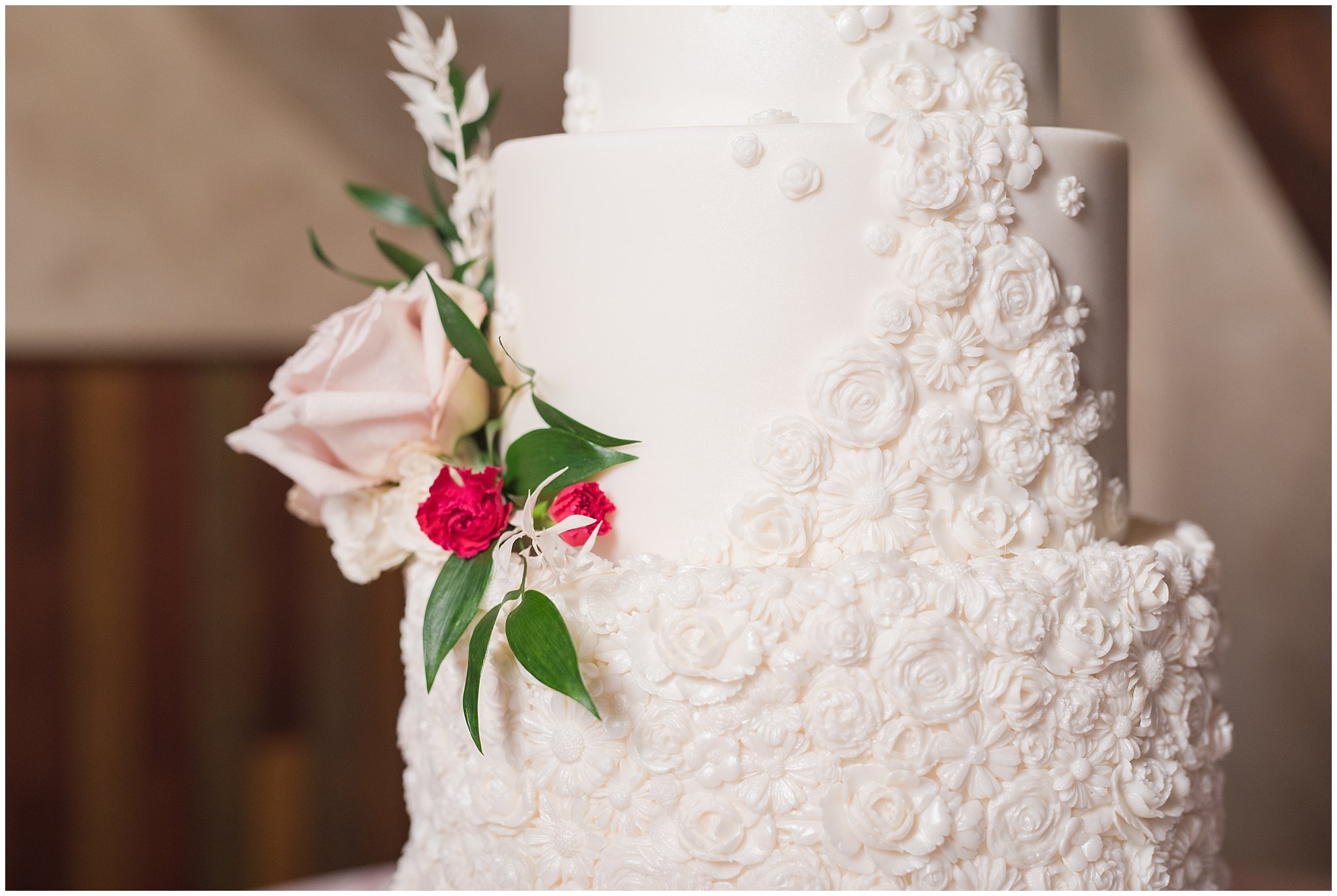 White Bas relief wedding cake by Sweet Cravings by Marcia | Wadley Farms Summer Wedding | Jessie and Dallin Photography