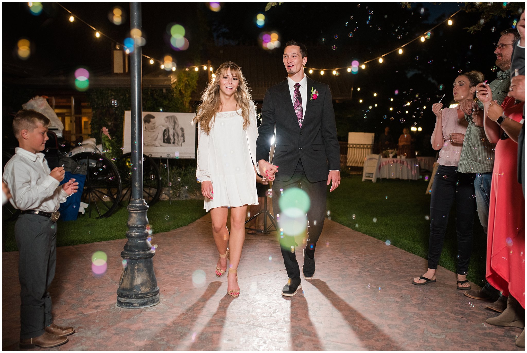 Bubble exit from the barn at Wadley Farms | Wadley Farms Summer Wedding | Jessie and Dallin Photography