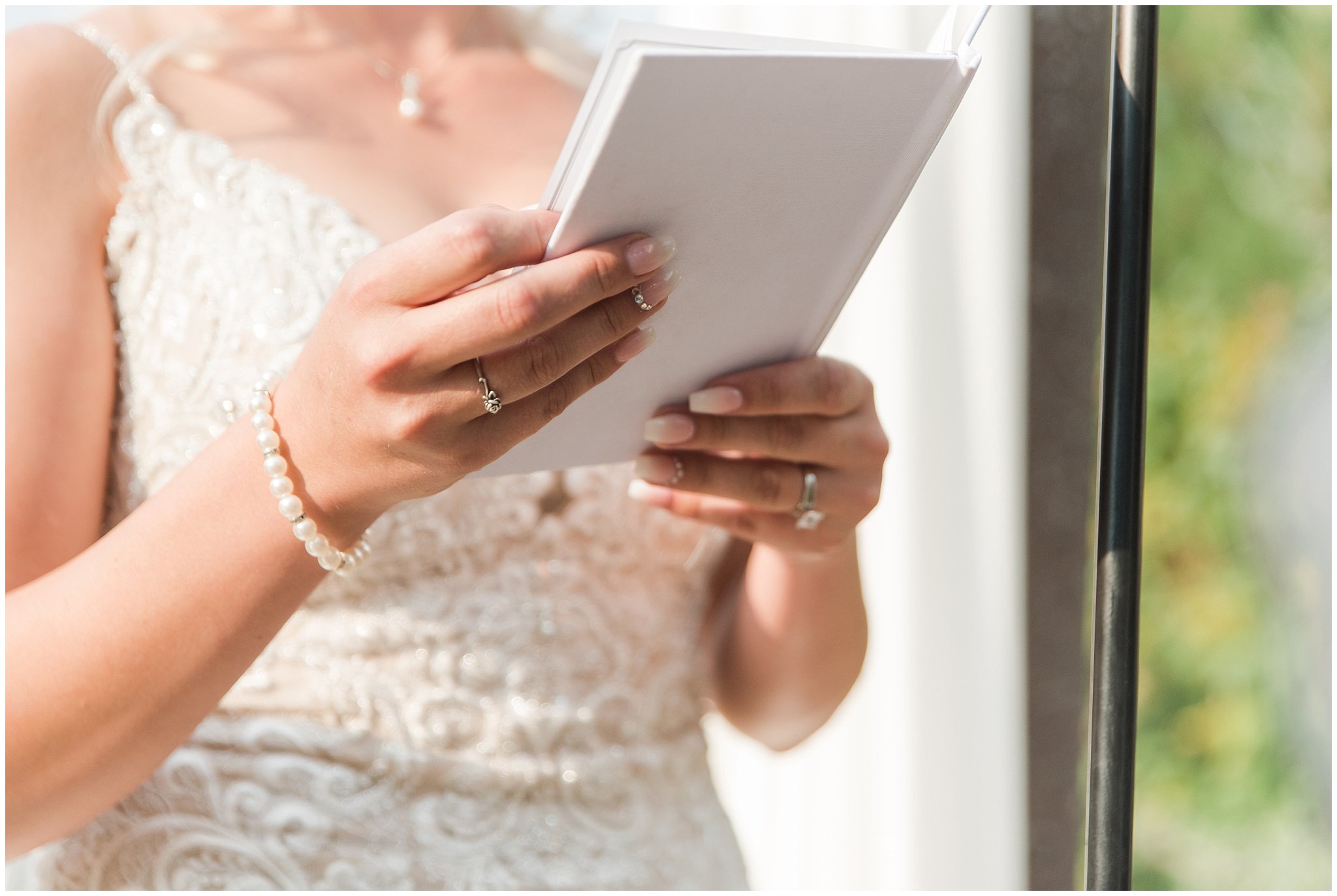 Bride and groom reading vows to each other | Dusty Blue and Rose Summer Wedding at Oak Hills Utah | Jessie and Dallin Photography