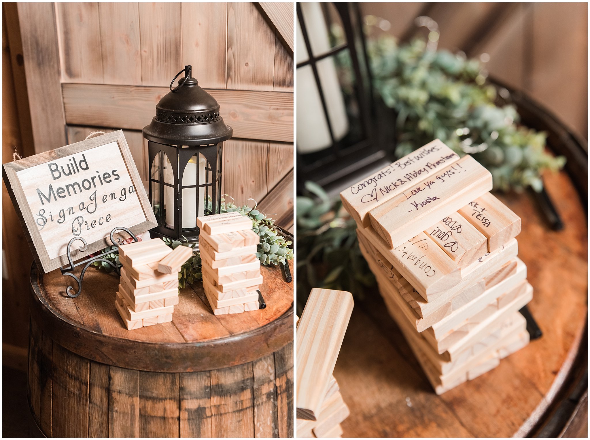 Jenga sign in book | Dusty Blue and Rose Summer Wedding at Oak Hills Utah | Jessie and Dallin Photography