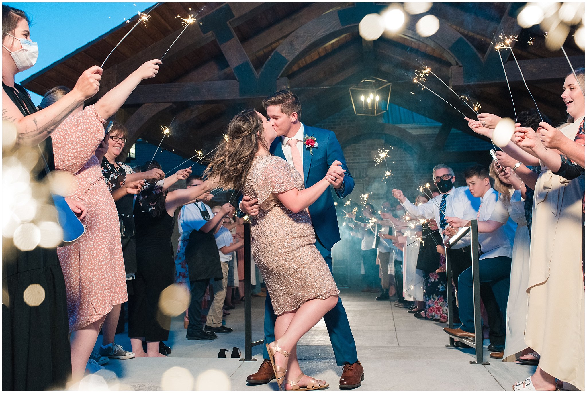 Bride and groom sparkler exit sendoff | Talia Event Center Summer Wedding | Jessie and Dallin Photography