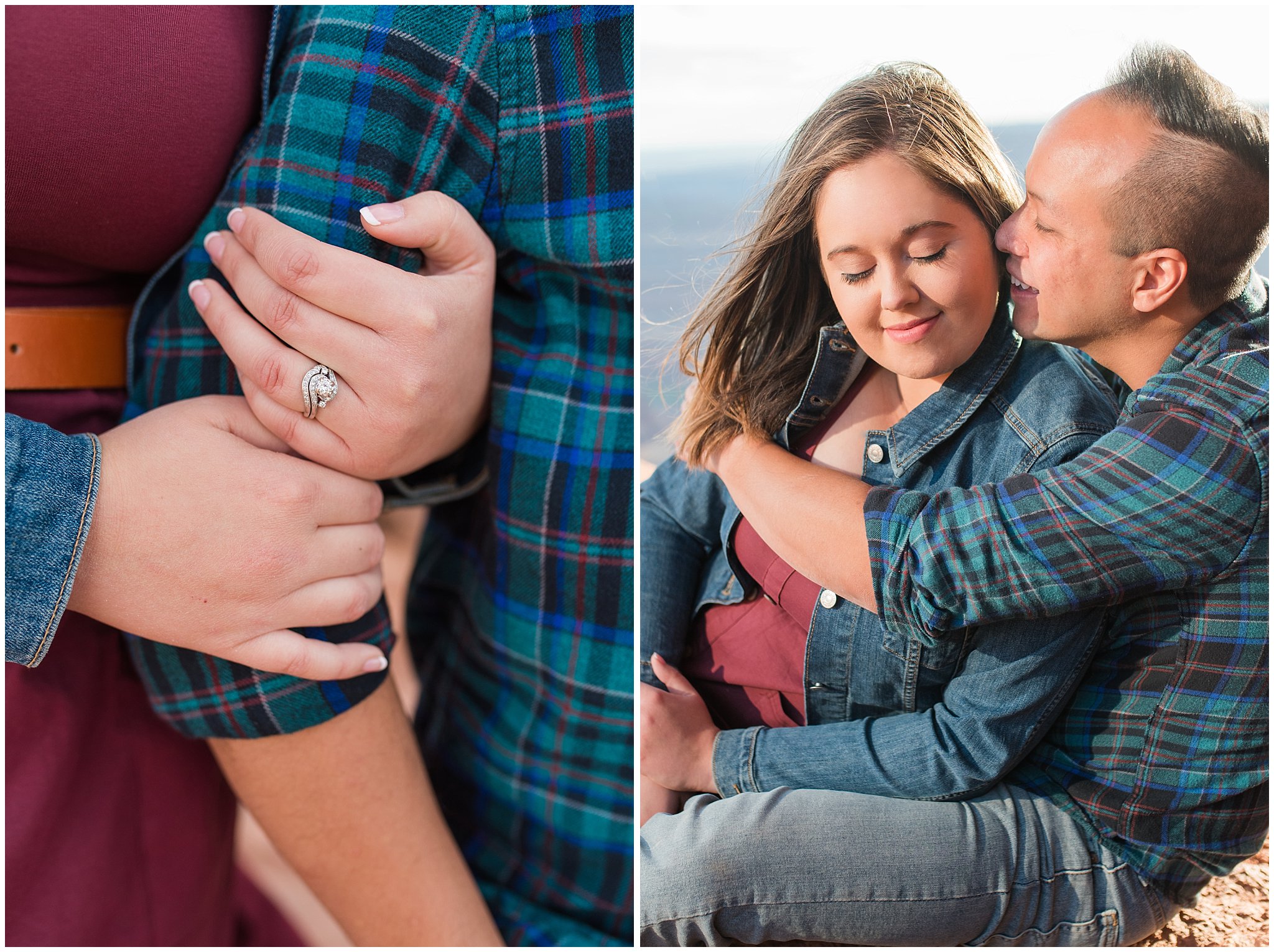 Couple in casual dress during engagement session at Dead Horse Point | Arches National Park and Dead Horse Point Engagement | Jessie and Dallin Photography