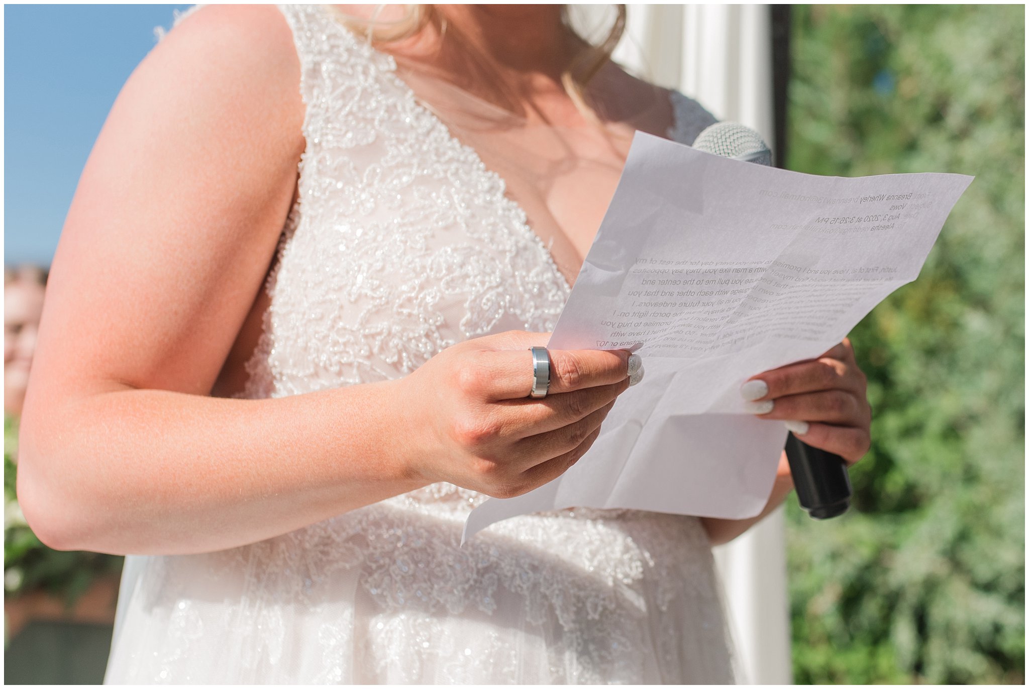 Ceremony at Oak Hills Utah with gray suits, sage green ties, and a champagne wedding dress | Sage Green and Gray Summer Wedding at Oak Hills | Jessie and Dallin Photography