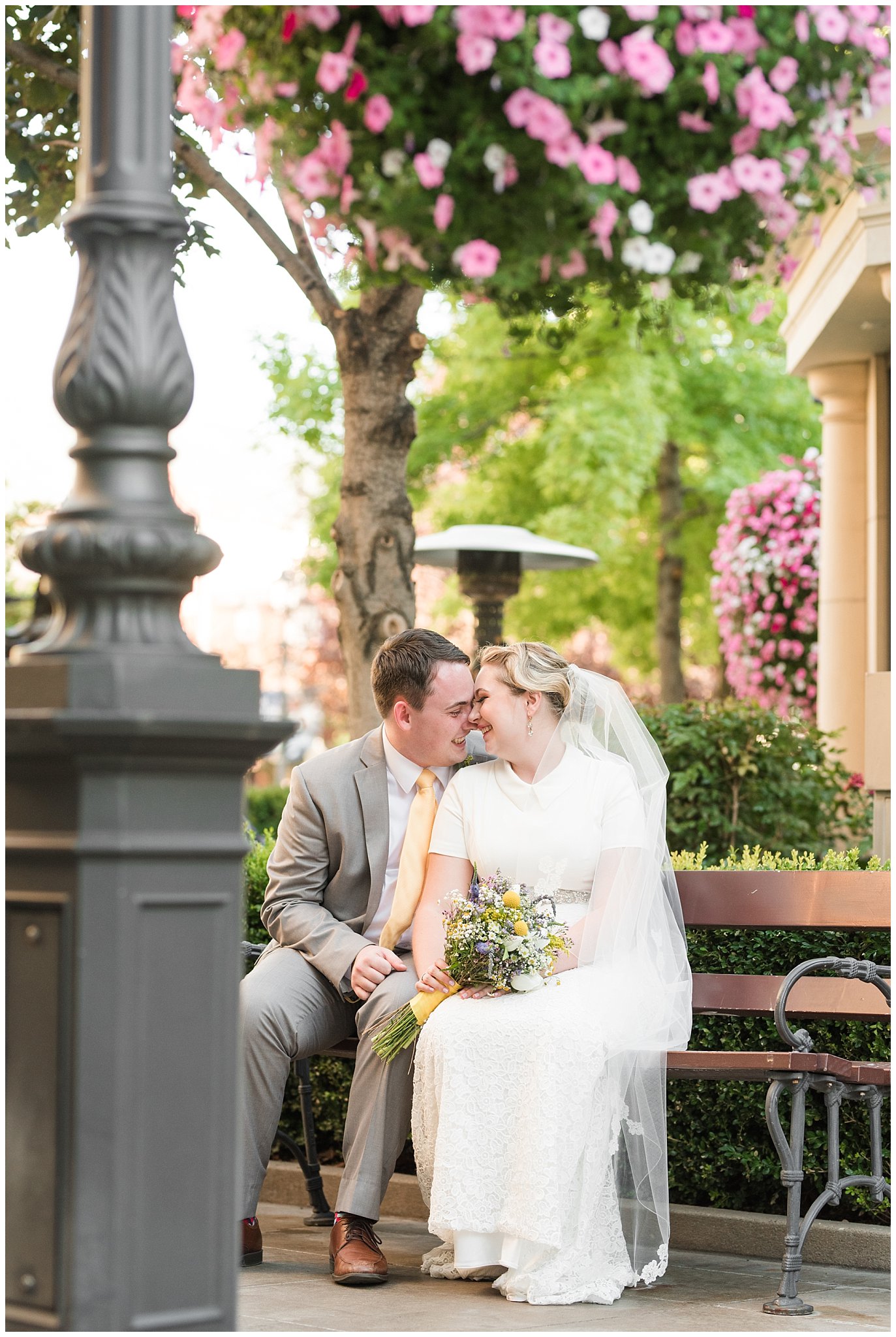 Bride and groom vintage themed wedding at Fountain View Event Venue at Farmington Station | Fountain View Event Venue and Bountiful Temple Wedding | Jessie and Dallin Photography