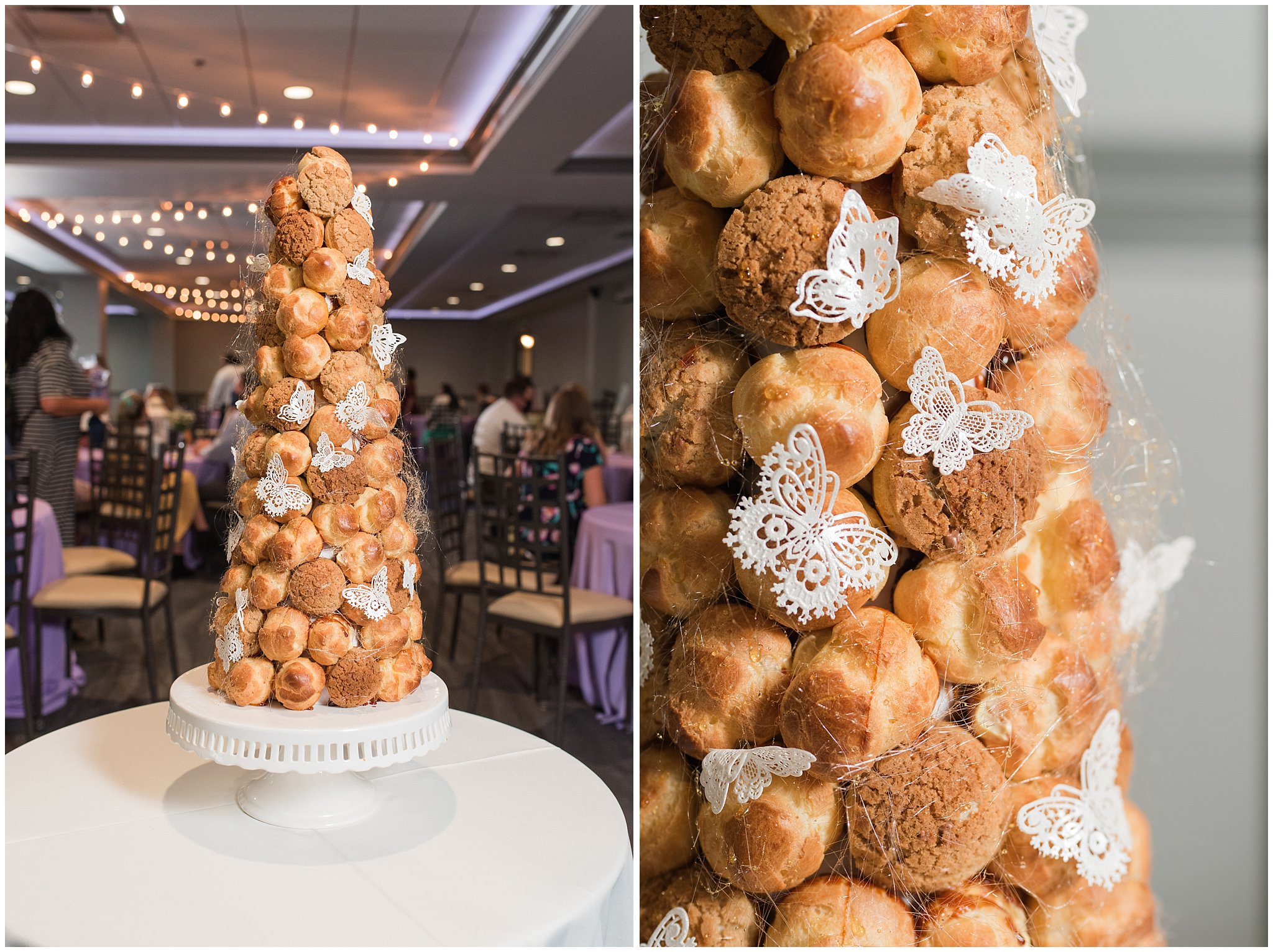 Croquembouche during Fountain View Event Venue reception details | Fountain View Event Venue and Bountiful Temple Wedding | Jessie and Dallin Photography