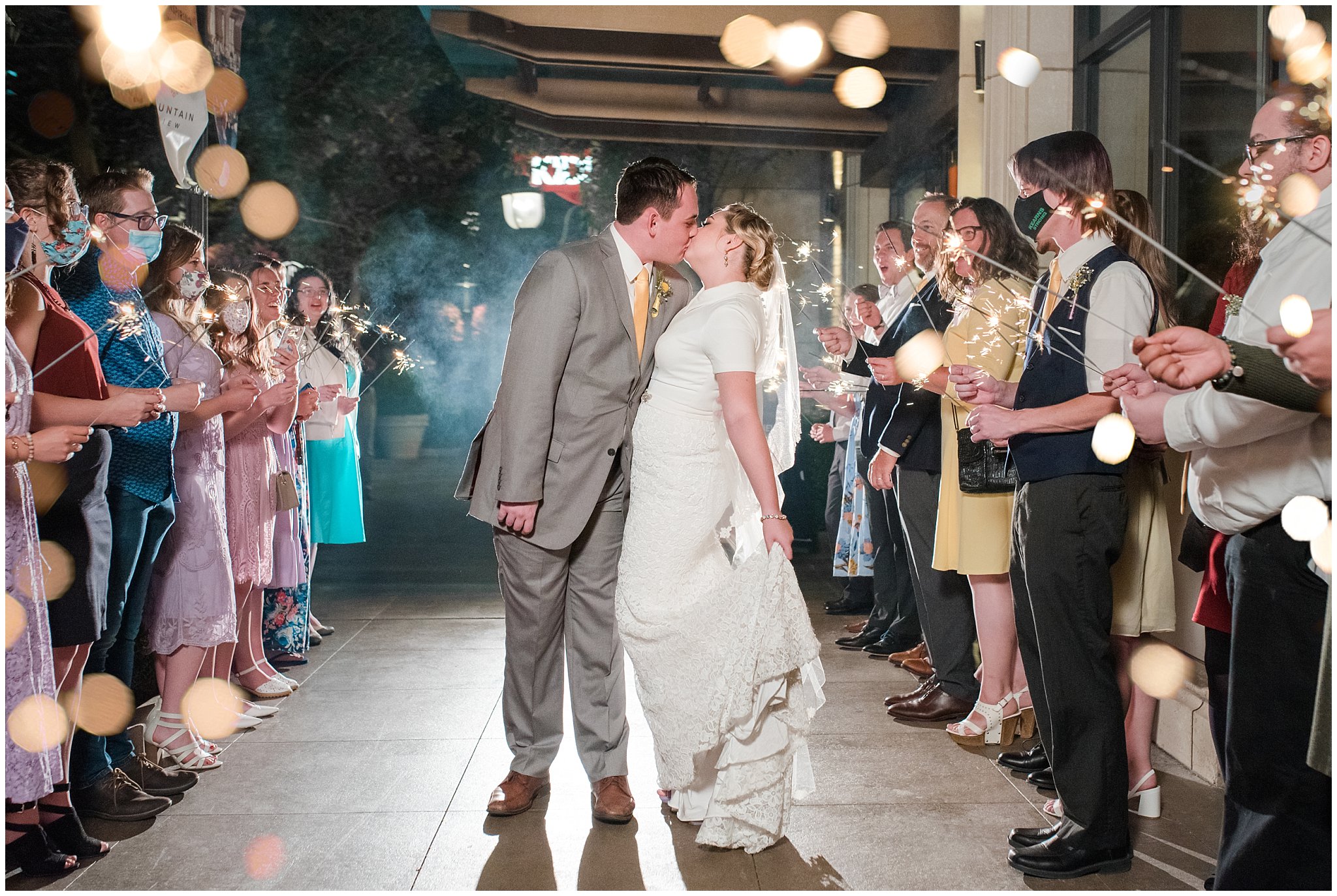 Sparkler Exit sendoff at Fountain View Event Venue at Station Park | Fountain View Event Venue and Bountiful Temple Wedding | Jessie and Dallin Photography