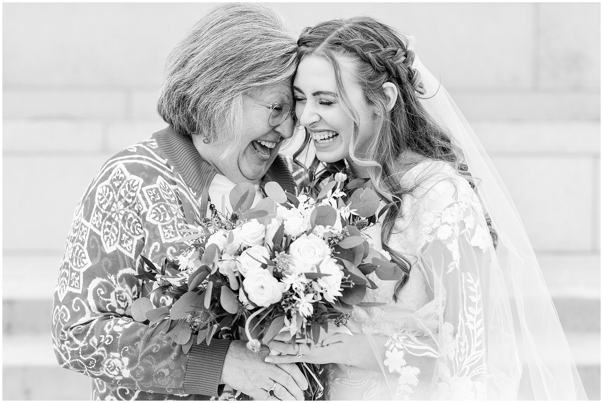 Bride having a moment with her grandma | Oquirrh Mountain Temple and Draper Day Barn Winter Wedding | Jessie and Dallin Photography